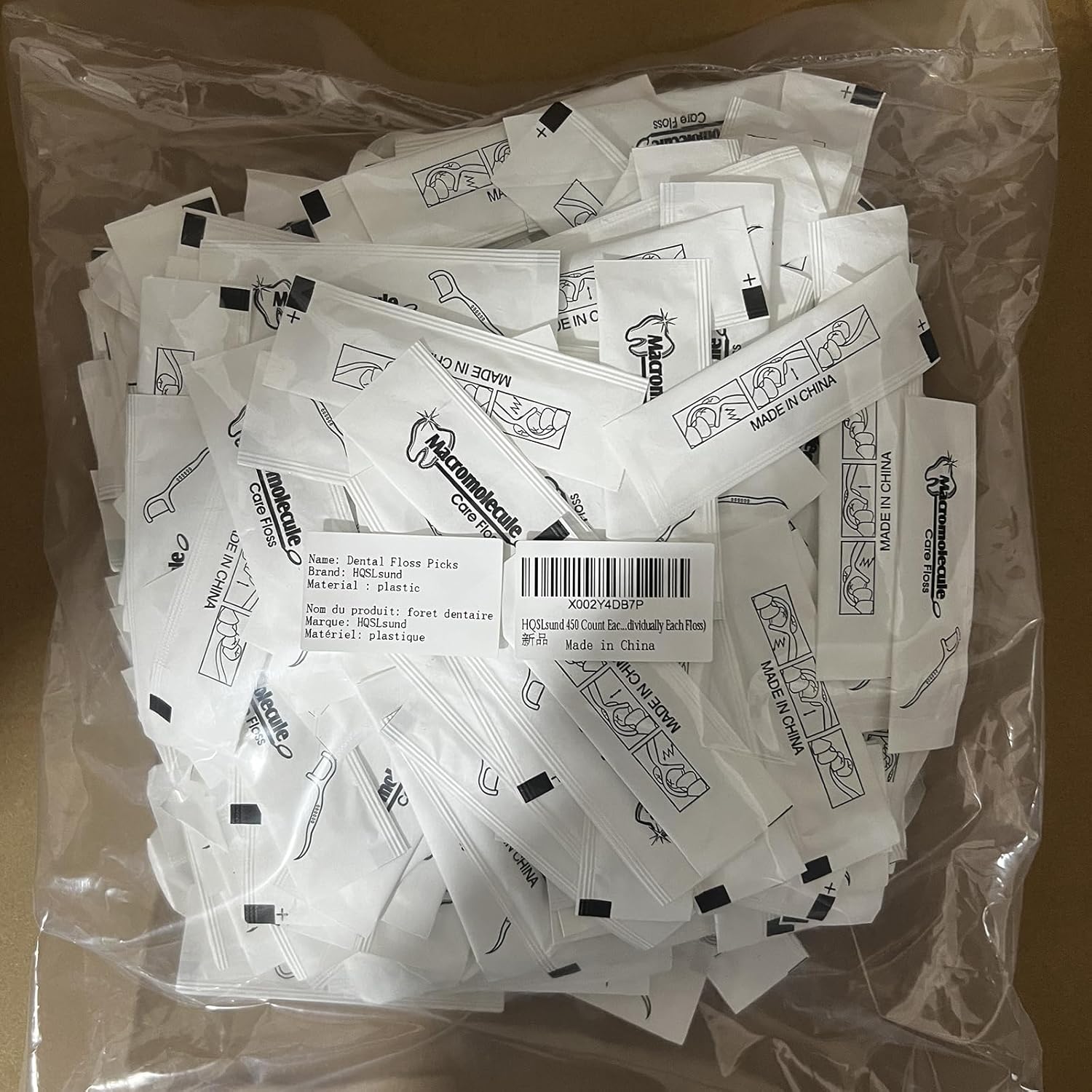 450 Count Unflavored Dental Floss Picks, Individually Wrapped, Travel Dental Flossers