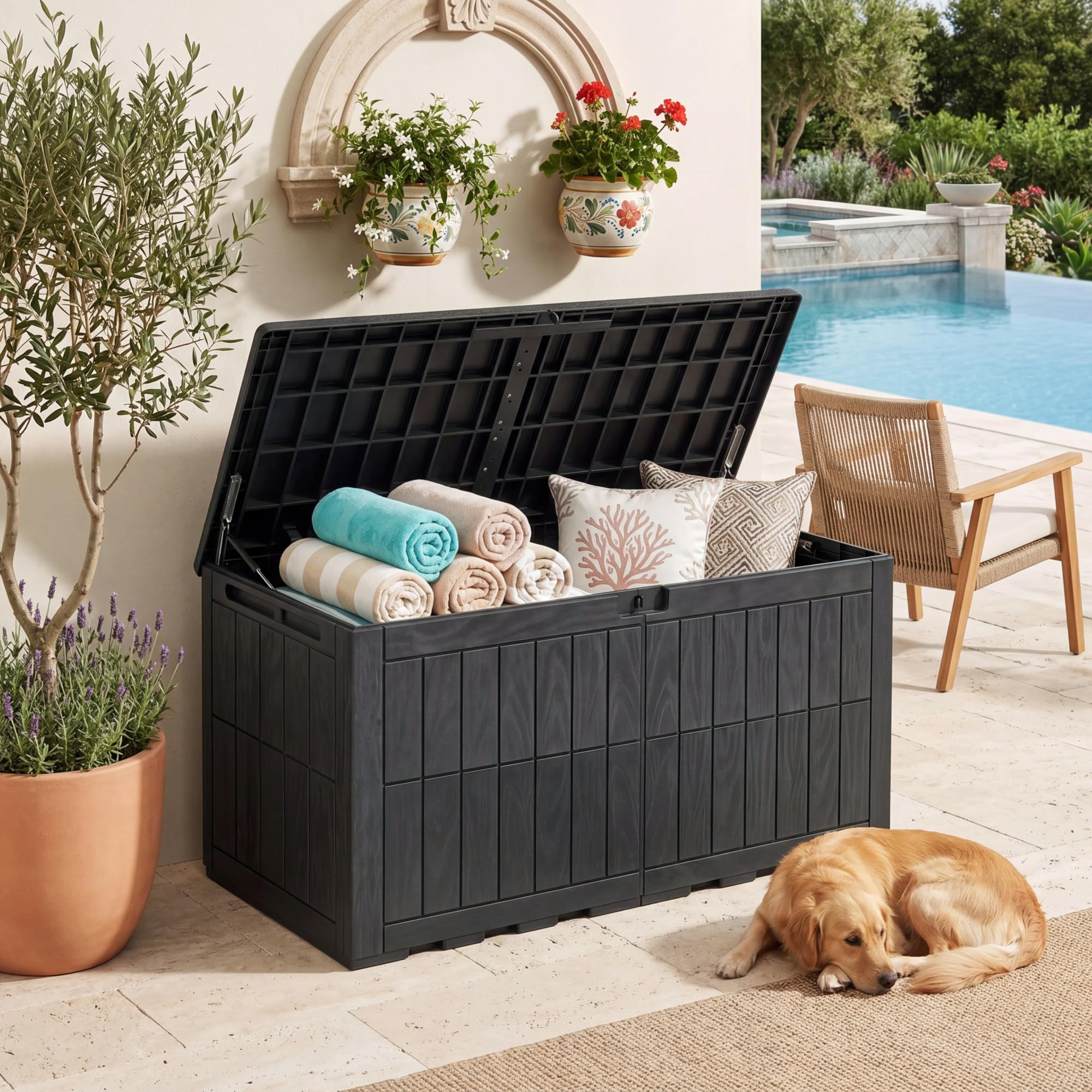 RELAX4LIFE Coffre de Jardin Boîte Extérieur en Résine (M | 455L,Noir)