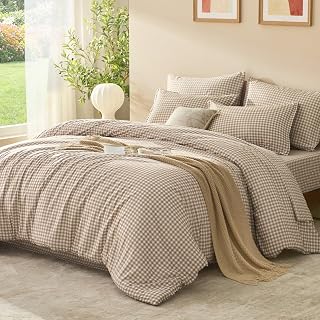Litanika Full Size Comforter Sets 7 Pieces Earthy Tan Gingham