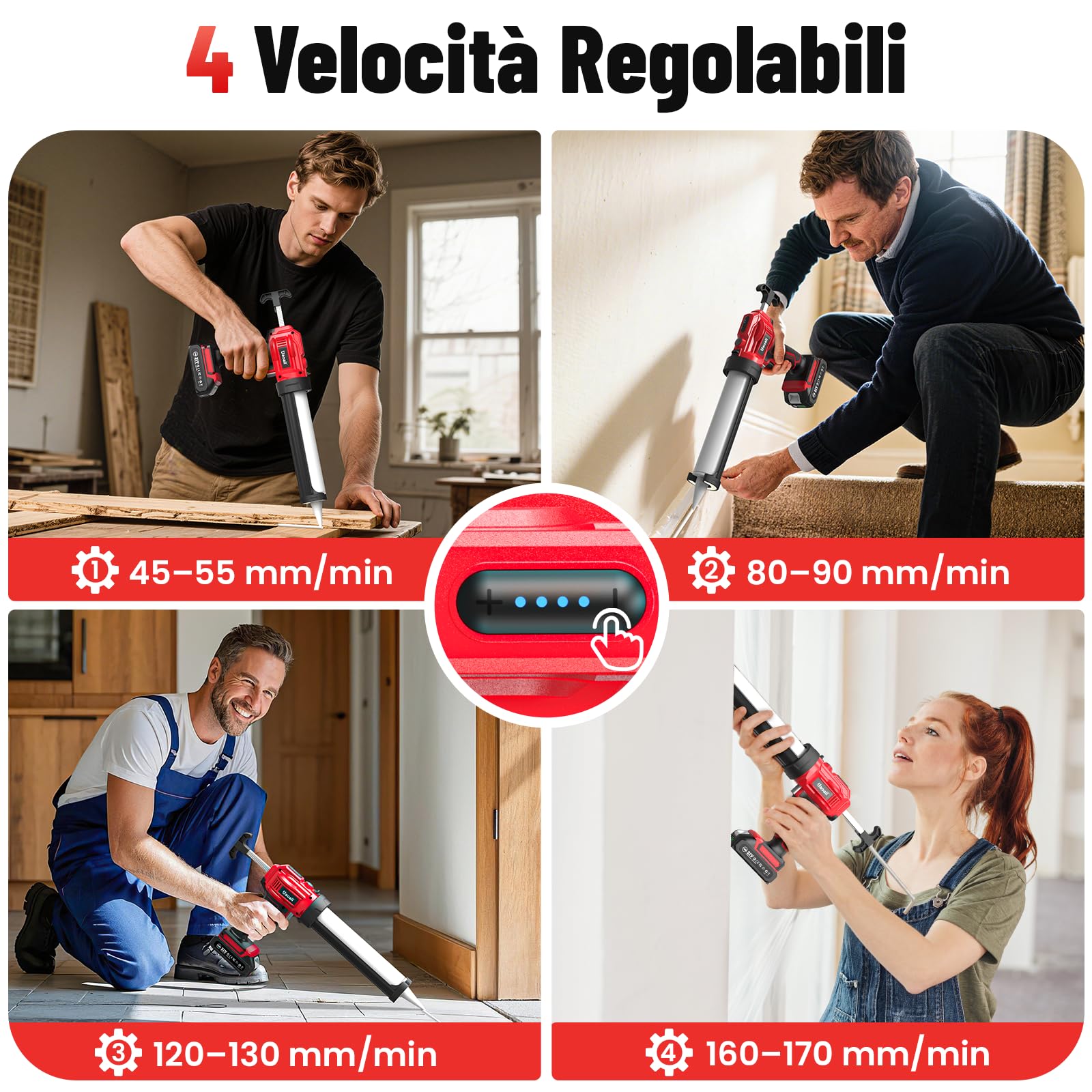 Pistola Silicone a Batteria Compatibile Con Batteria Makita Da 18 V, Pistola Silicone Professionale con 2 Batteria, Luce Led e 4 Velocità, Per Cartucce Da 300 Ml, Per Sigillatura, Spatola
