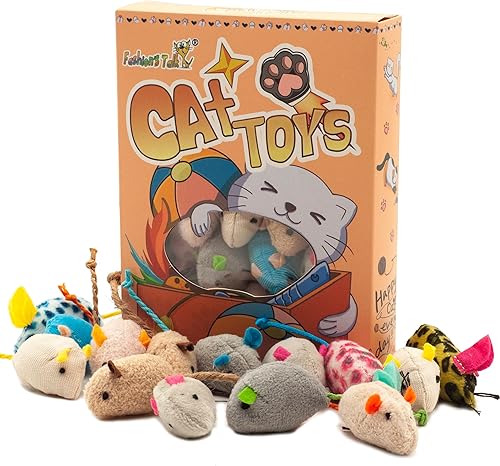 Fashion's Talk Mouse Cat Toys - Ratones de felpa suave con hierba gatera, estilo surtido, paquete variado de 32 unidades