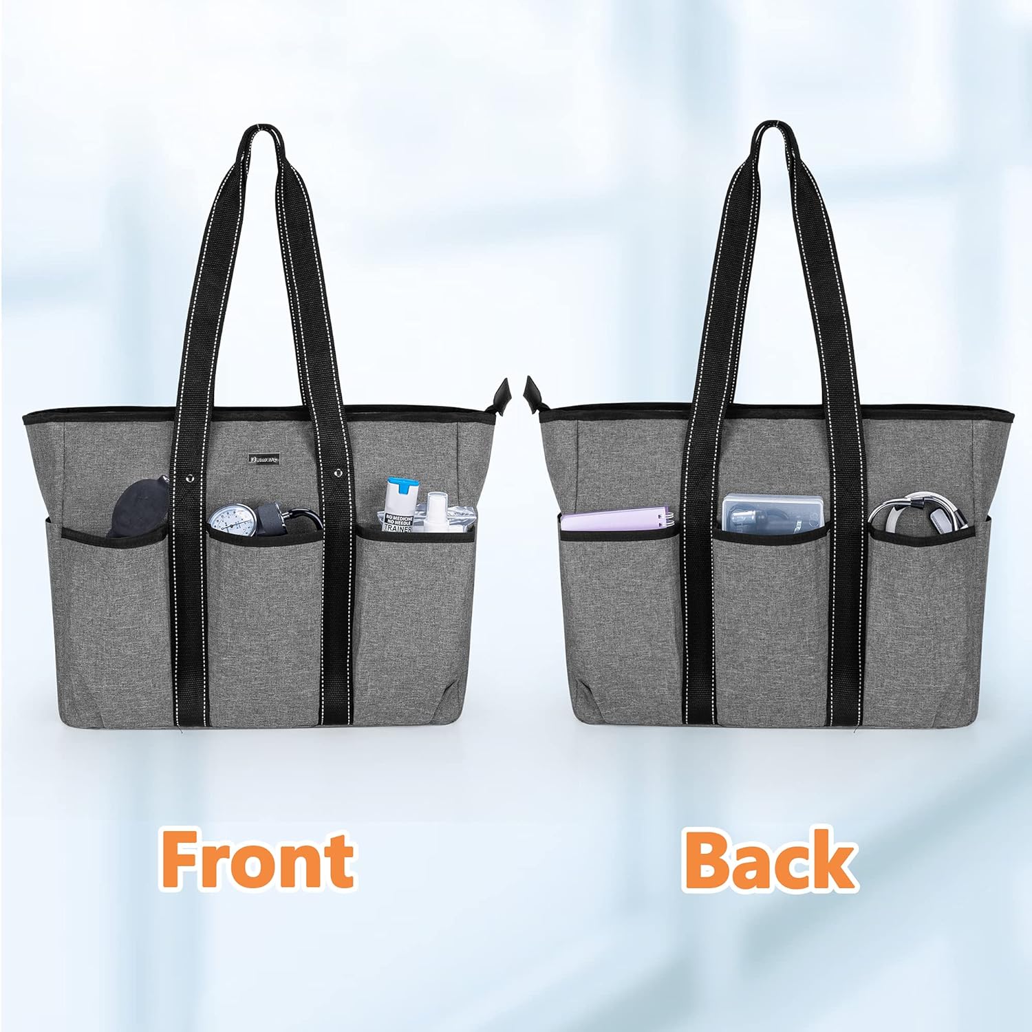 Damero Nurse Tote Bags with Purse Organizer Insert, Nurse Bags for Work with Padded 15.6'' Laptop Sleeve and Multiple Pockets, Grey