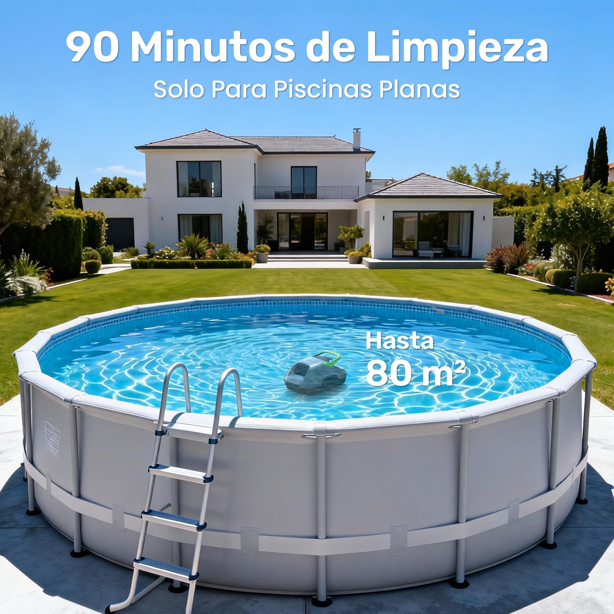 Gosvor (Nuovo 2026 Robot limpiafondos Piscina Sin Cables - Autonomía 90 Min, Autoestacionamiento,para Piscinas hasta 80m², Filtro 180 Micras, Limpiafondos Automático Inalámbrico,Gris Verdoso