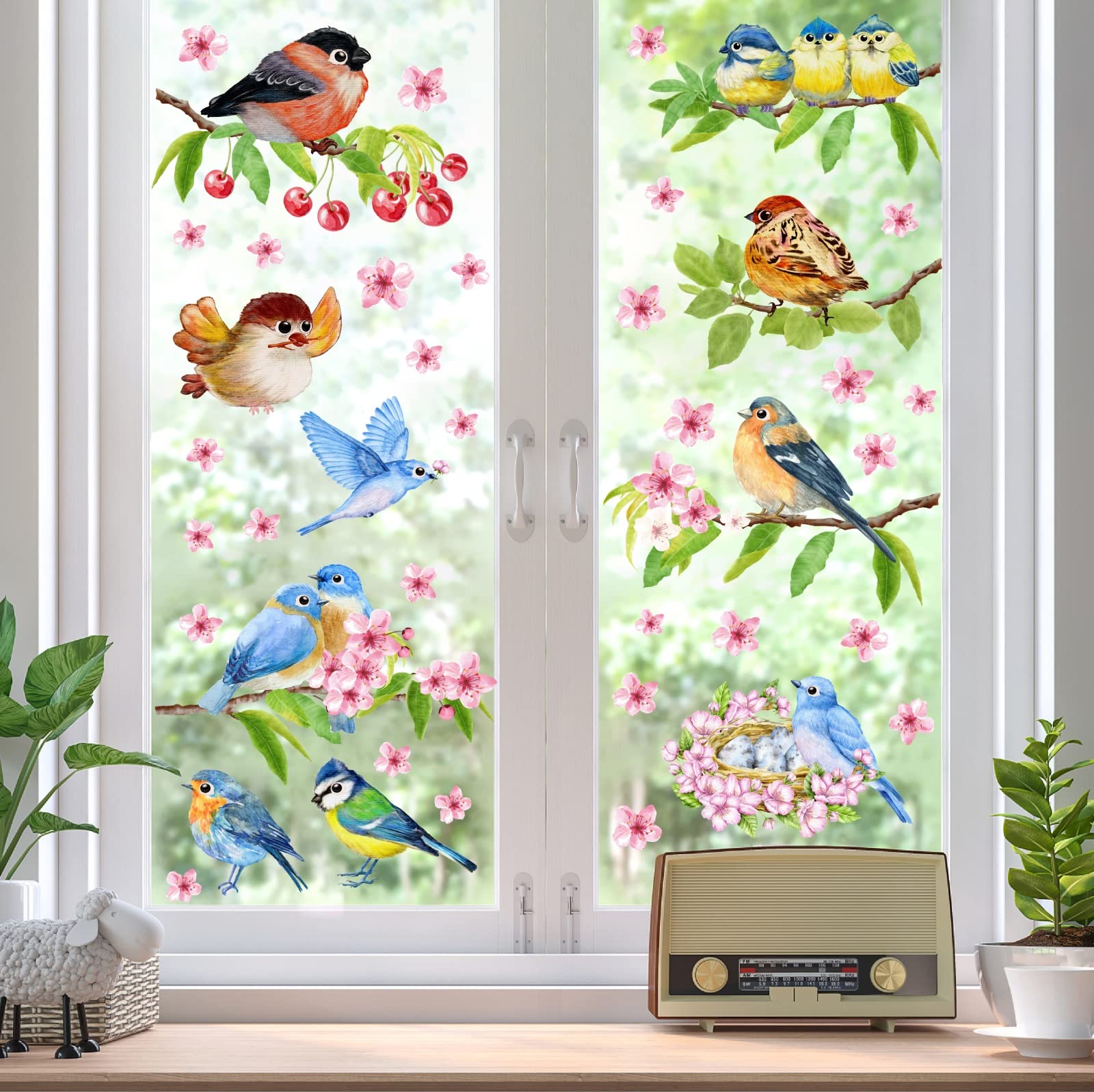 Spring Window Stickers Watercolor Birds Stickers Tree Branch Bird Window Stickers Baby Nursery Wall Decals Blossom Flower Decal for Living Room Kids Bedroom Home Decor - Image 3
