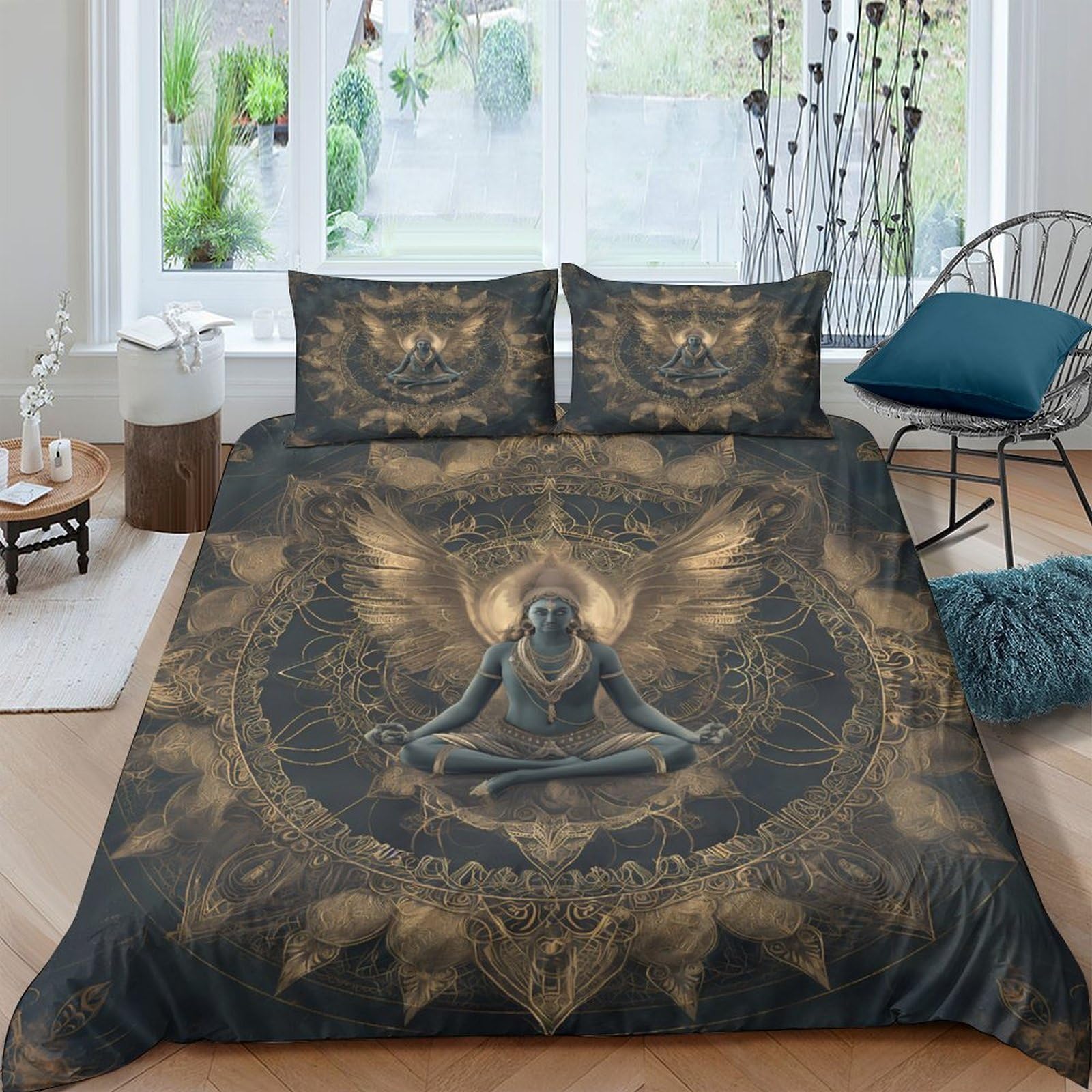 Ctjqhvkz Style-4 3D Printed Meditation Mandala Fitted Sheet Microfiber Soft Zen Buddha Bed Cover For Bedroom Dorm Mattress Protection Decor Single（135X200cm）