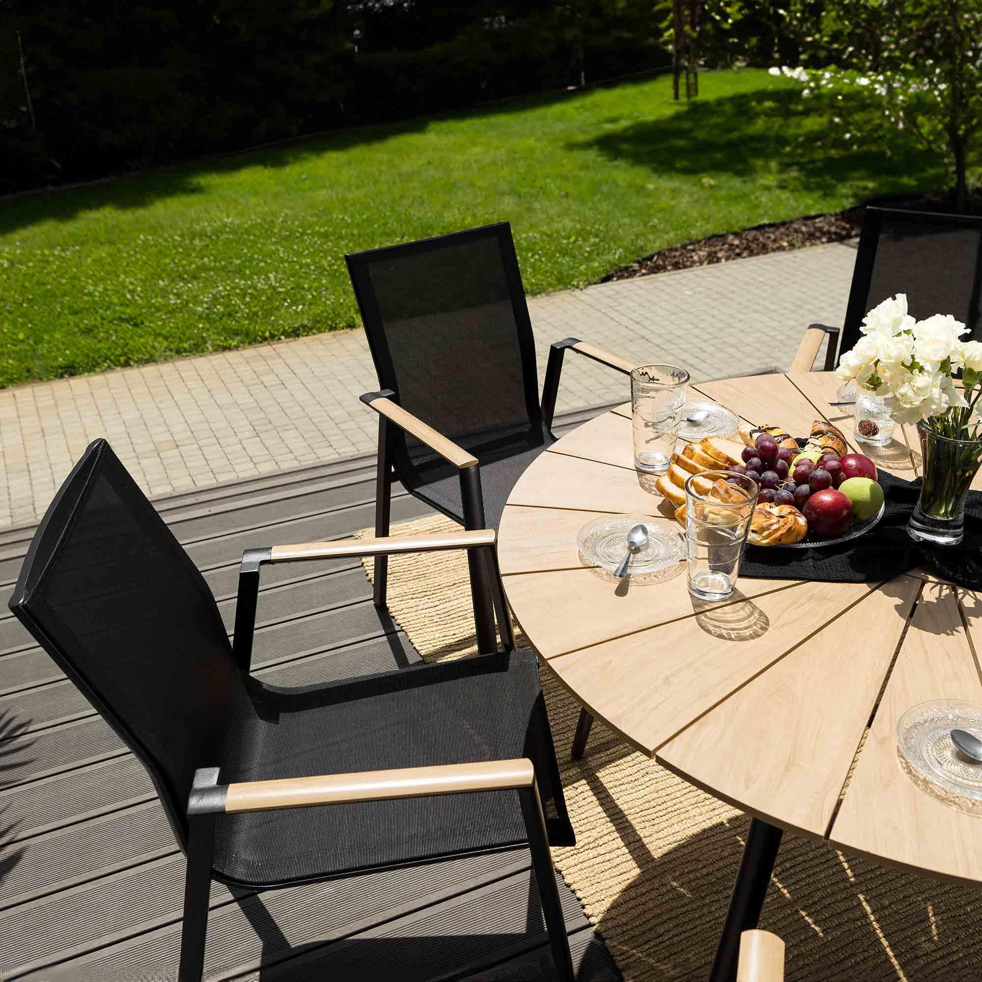 di volio Gartentisch Palermo ø 120 cm, rund - Gartentisch - wetterfest & langlebig, aus Aluminium, Holzoptik (Beige)