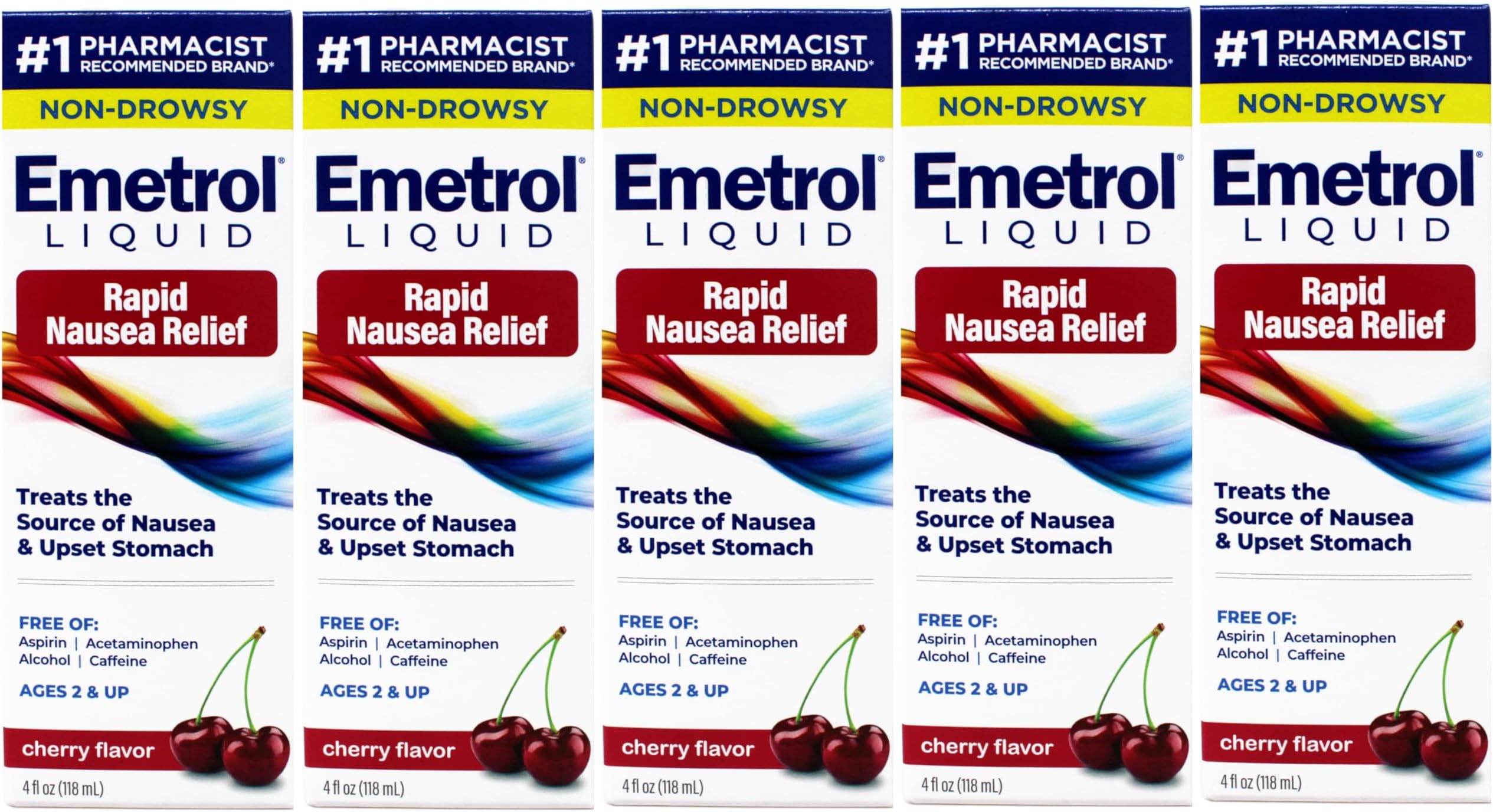 Emetrol for Nausea, Cherry Flavor, 4 Ounces Each (Pack of 5)