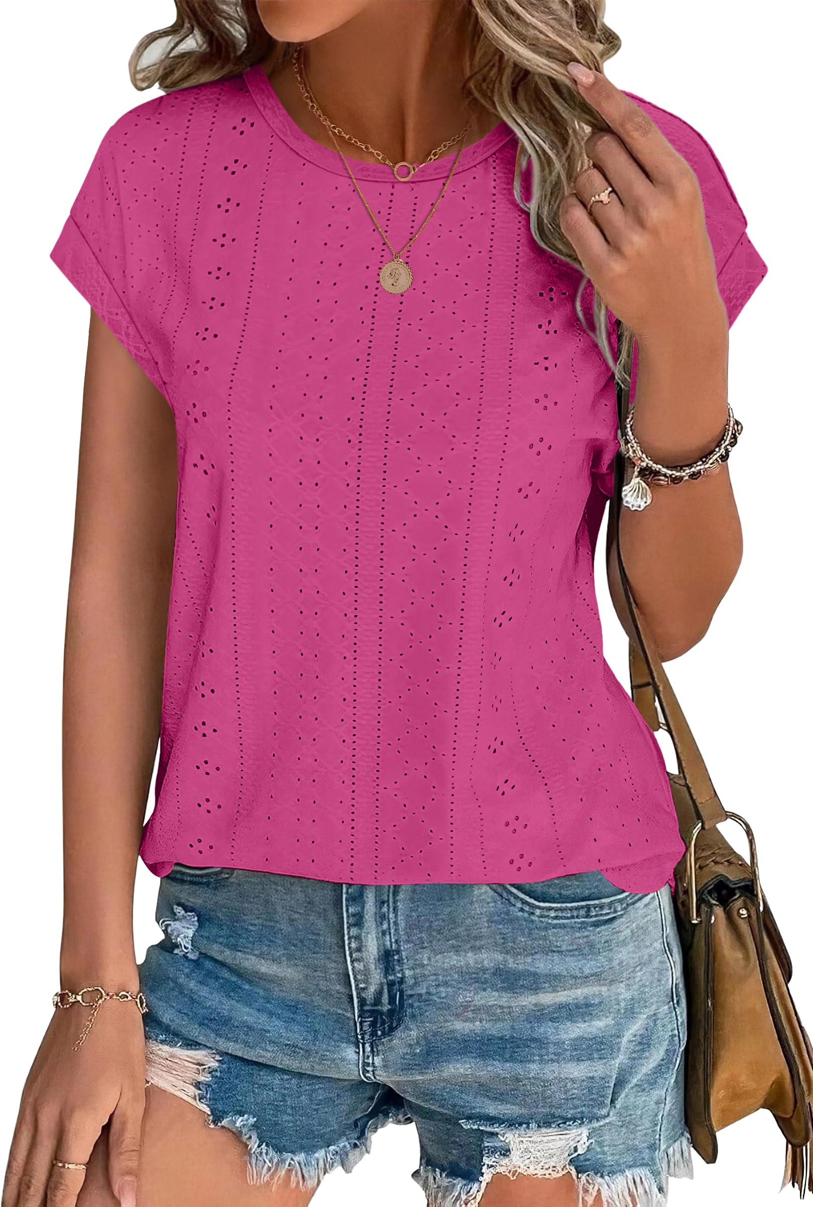 XIEERDUO Womens Tops Short Sleeve Shirts Blouses for Women Dressy Casual Cap Sleeve Tops with Curved Hem