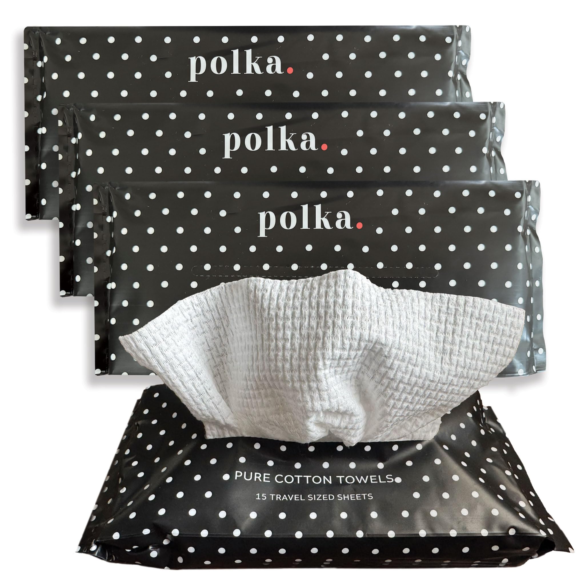 POLKA DOT CARE Cotton Towels | Disposable Facial and Makeup Wipes | Natural, Biodegradable | Plant Based Face Towelette | Travel, Camping, Hiking,