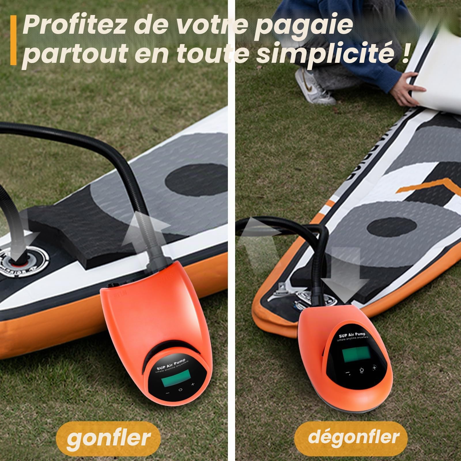 TONSIM Pompa Elettrica Ricaricabile 20 PSI - Gonfiatore Portatile ad Alta Pressione per Sup, Gommoni e Barche - Batteria Integrata e Adattatore 12V per Auto - Ideale per Campeggio e Sport Acquatici