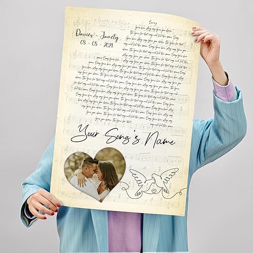 Miniatura 6 de H-DEWALL póster personalizable con letra de canción, nombre y fecha, retrato familiar, lienzo con marco, regalo para pareja, arte vintage (regalo de