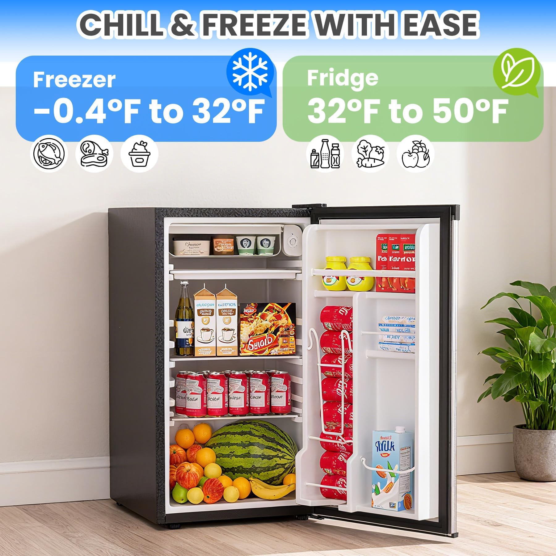 3.2 Cu.Ft Mini Refrigerator With Freezer, Single Door Small Refrigerator, Energy Saving Small Fridge With Adjustable Thermostat, Removable Glass Shelves For Bedroom, Dorm, Office, Desk Fridge, Silver on Fridge.com - View 2