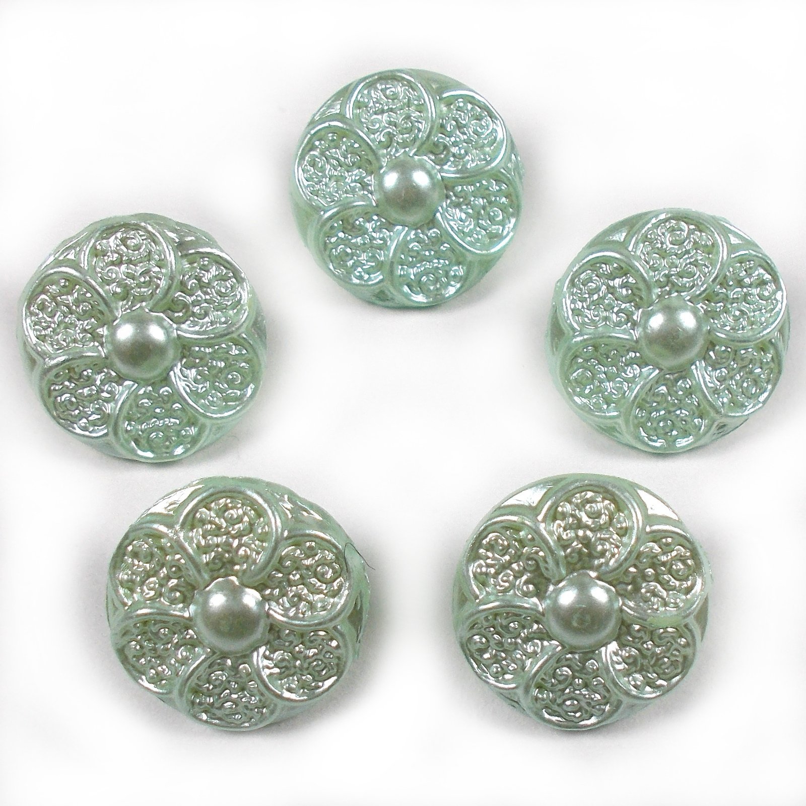 Pastel Ornate Pearl Flower Plastic Buttons 12mm Pack of 5 (Green)