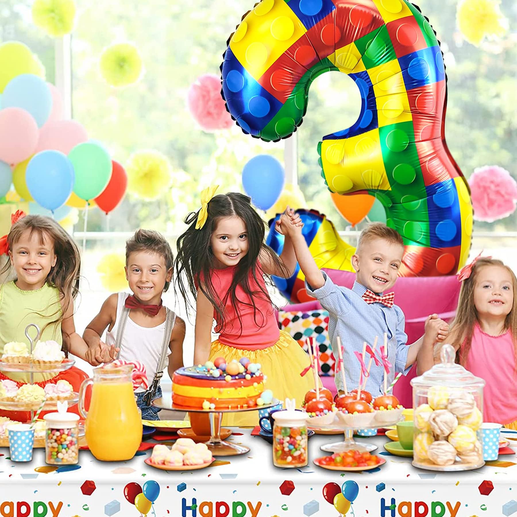 CHANGZHONG 32 Inch Building Block Number 5 Balloons 5 year old Large Big Helium Foil Mylar Balloon for Girls Boys 5th Birthday Party Decoration Supplies — view 4
