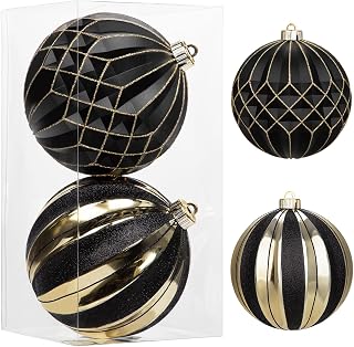 Juego de 2 bolas de Navidad extragrandes de 15 cm, inastillables, bolas de Navidad grandes, color negro, adornos de Navidad para decoración de árbol de Navidad, Halloween, vacaciones, boda, fiesta