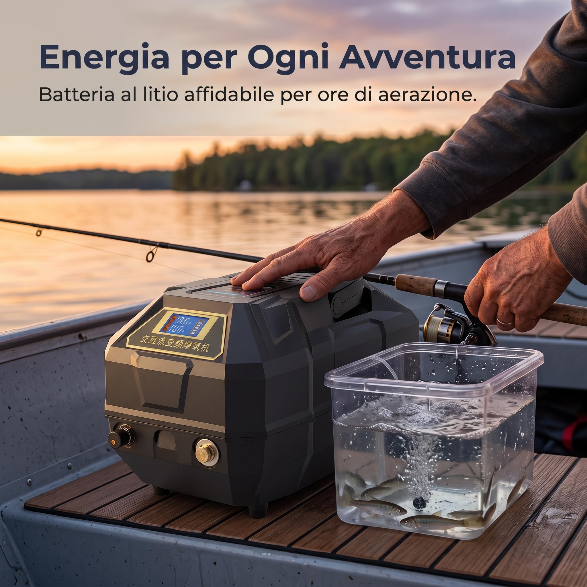Pompa Acquario e Ossigenatore Portatile per Pesca, Aeratore Silenzioso con Batteria Ricaricabile