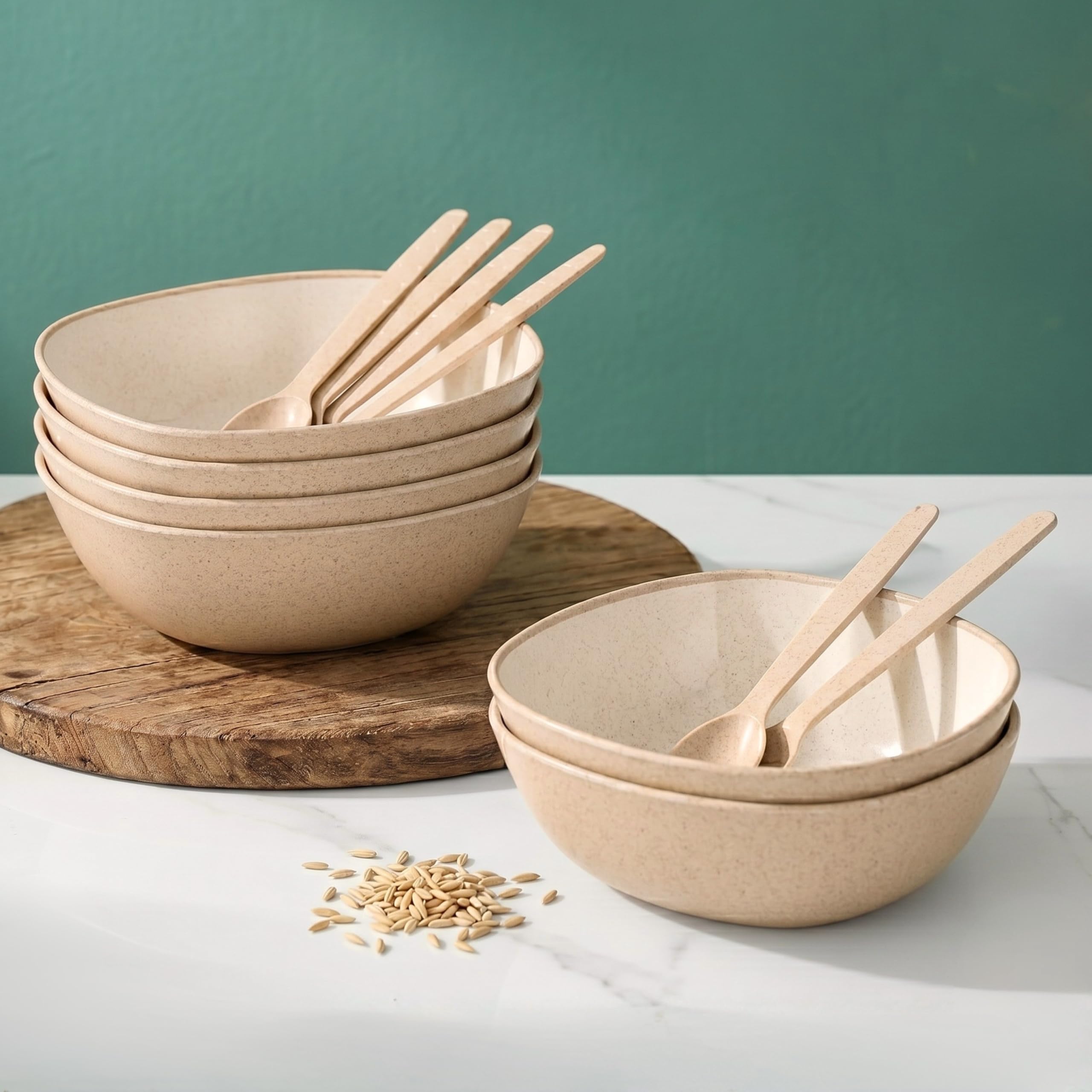 Eha Set of 6 Earth-Friendly Multipurpose Bowls for Kitchen | 600 ml | Made with Bamboo Fibers & Rice Husk | Microwave Safe Bowl | for Hot & Cold Serving Bowl Set | Sand Castle