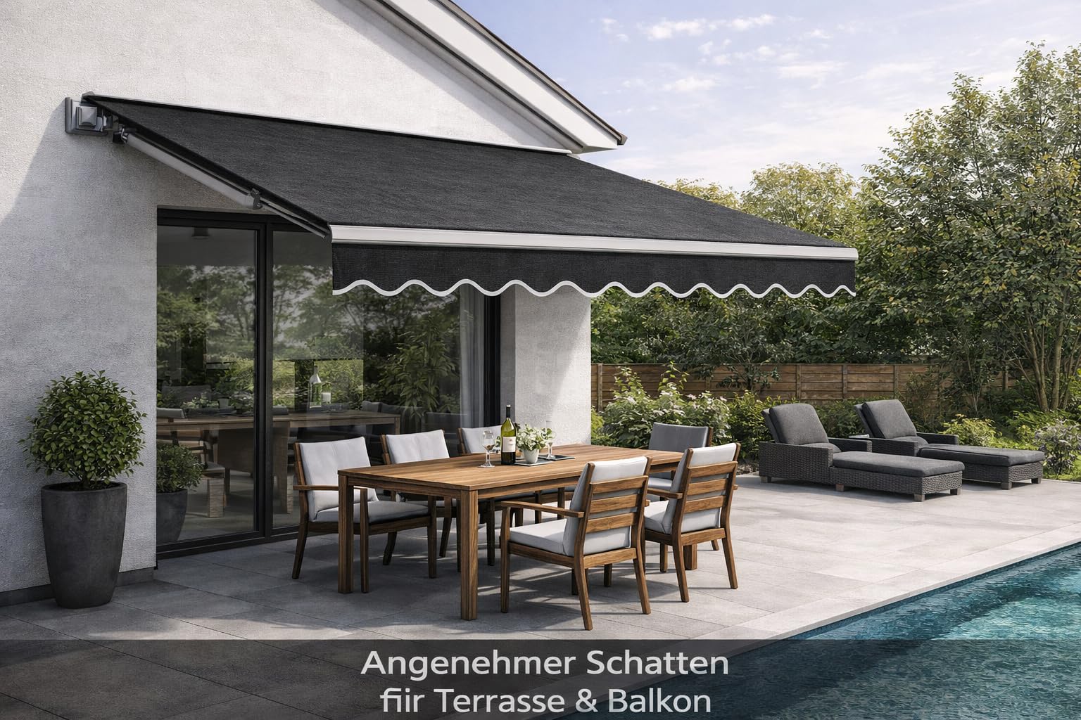 Home Trends Markisenstoff Markise mit Volant 4 x 3 m Markisenbespannung ersatzstoff 387 x 300cm Balkon Markise wasserabweisend & Sonnenschutz Ersatz Markisentuch P1018