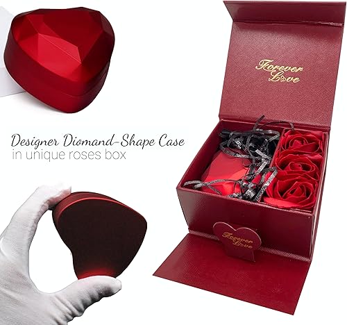 Miniatura 3 de Caja de corazón con luces LED, regalos únicos para mujeres, novia, esposa, mamá, abuela, rosa eterna preservada con collar de primera calidad para