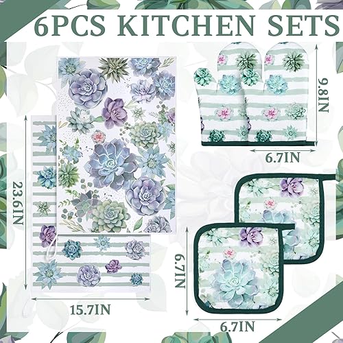 Miniatura 3 de Bencailor Juego de 6 manoplas de cocina para suculentas, juego de 2 toallas de cocina para plantas suculentas, 2 guantes de cocina para horno,
