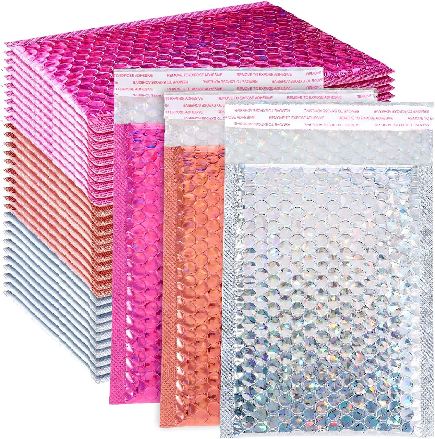 60 Pcs Bubble Mailers Holographic Bubble Mailers Opaque Padded Envelopes Self Seal Shipping Envelopes for Mailing, Packaging, Boutique, Thick Bubbles Padded Mailer - 5.9 x 7.87 Inch