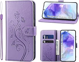 KRAFTCARE Handyhülle für Samsung Galaxy A55 5G Hülle, für A55 Hülle mit Kartenfach Geld Slot Ständer Magnetic Closure, Flip Case Leder Schutzhülle Tasche Handyhülle für Samsung A55 5G Hülle, Lila