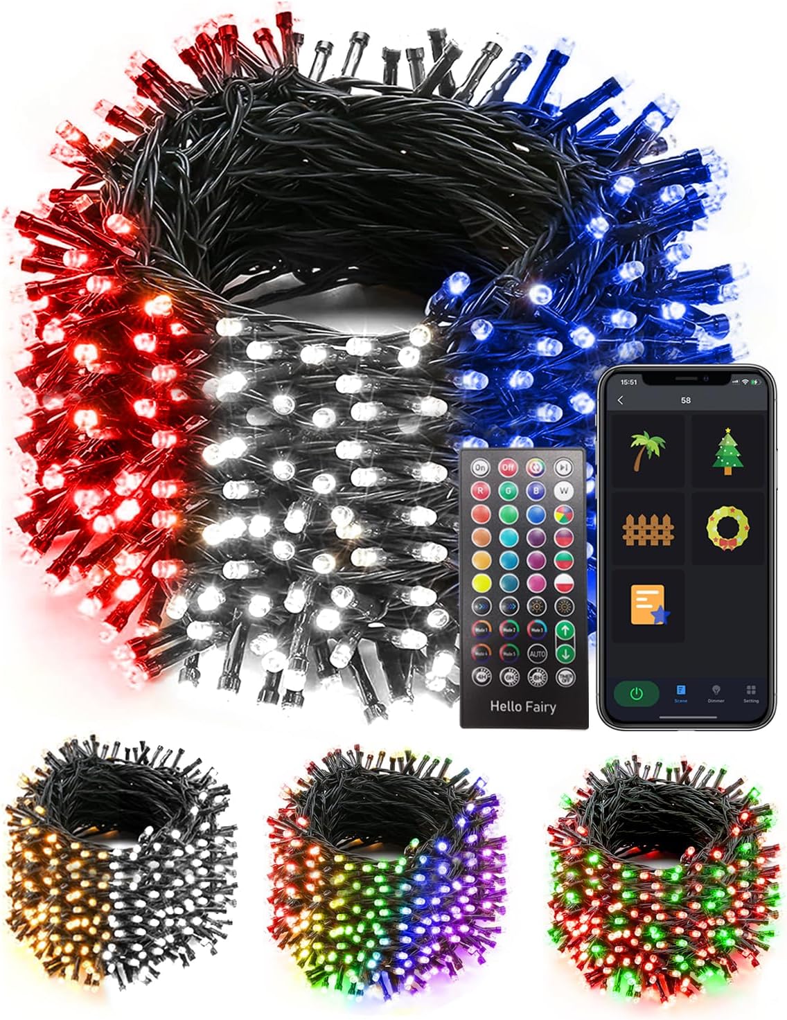 165FT 500Led Smart Outdoor Christmas Lights, Dynamic DIY Color Changing Christmas String Lights App Remote Control, Group Control Fairy Twinkle Tree Lights for Indoor Xmas Fence Handrails Decorations