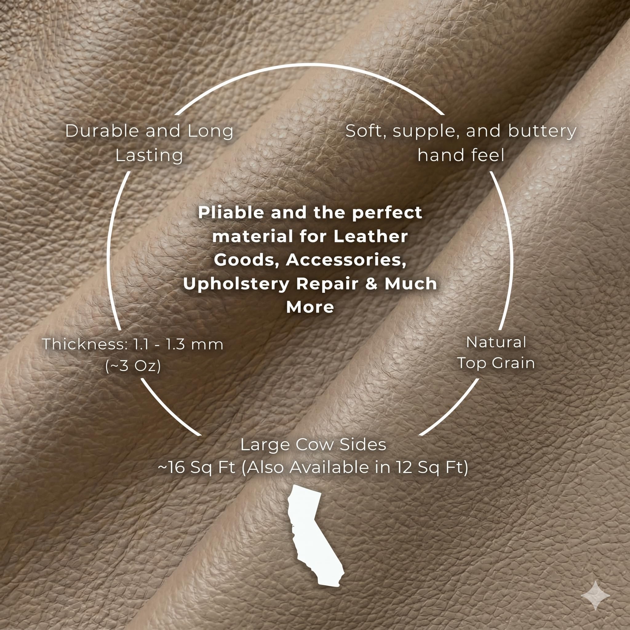 Kuhleder-Seite, beige, Premium-Qualität, Vollnarbenleder, Halbleder, AA, Polsterlederstoff (15–18 m²)