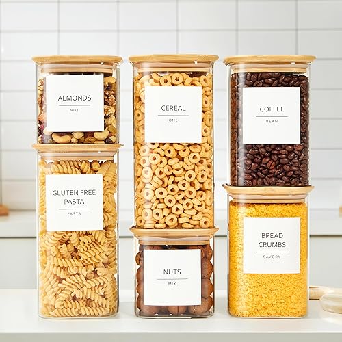 Miniatura 8 de Talented Kitchen Contenedores cuadrados de vidrio para almacenamiento de alimentos, herméticos y etiquetados, recipientes de almacenamiento de