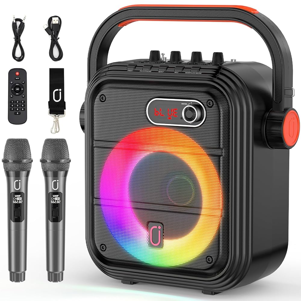 ポータブルスピーカー　JYX-S55-BK ブラック　カラオケ JYX S55 Karaoke Machine with Three Wireless Microphones with