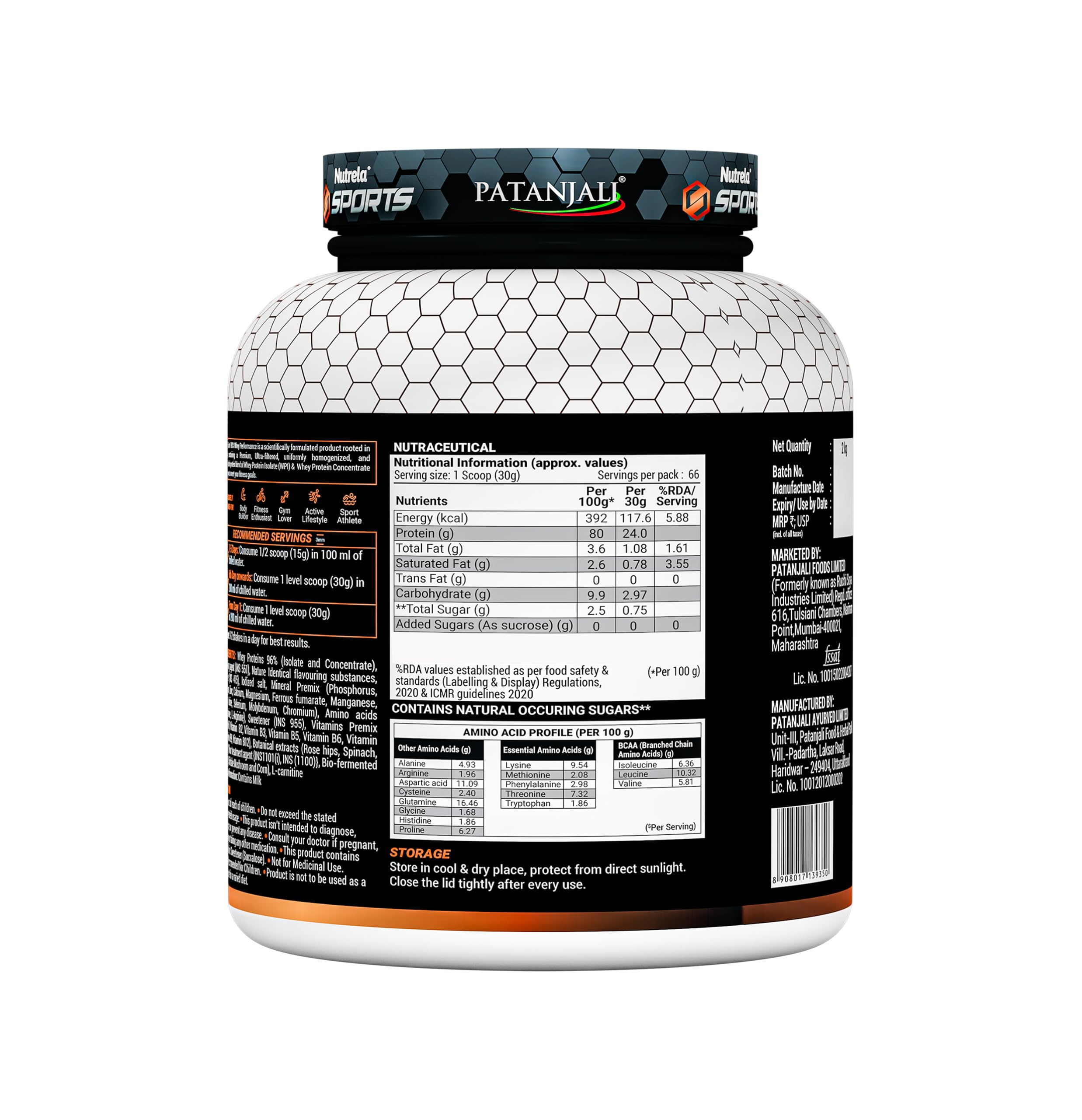 NUTRELA Sports Patanjali Whey Protein 1kg | Concentrate + Isolate | 24g Protein Per Scoop | 6.7g BCAA, 4.9g Glutamine with Digestive Enzymes for quick absorption & easy digestion | Muscle - Building & Recovery | 100% Vegetarian | Malai Kulfi — Amazon image 9
