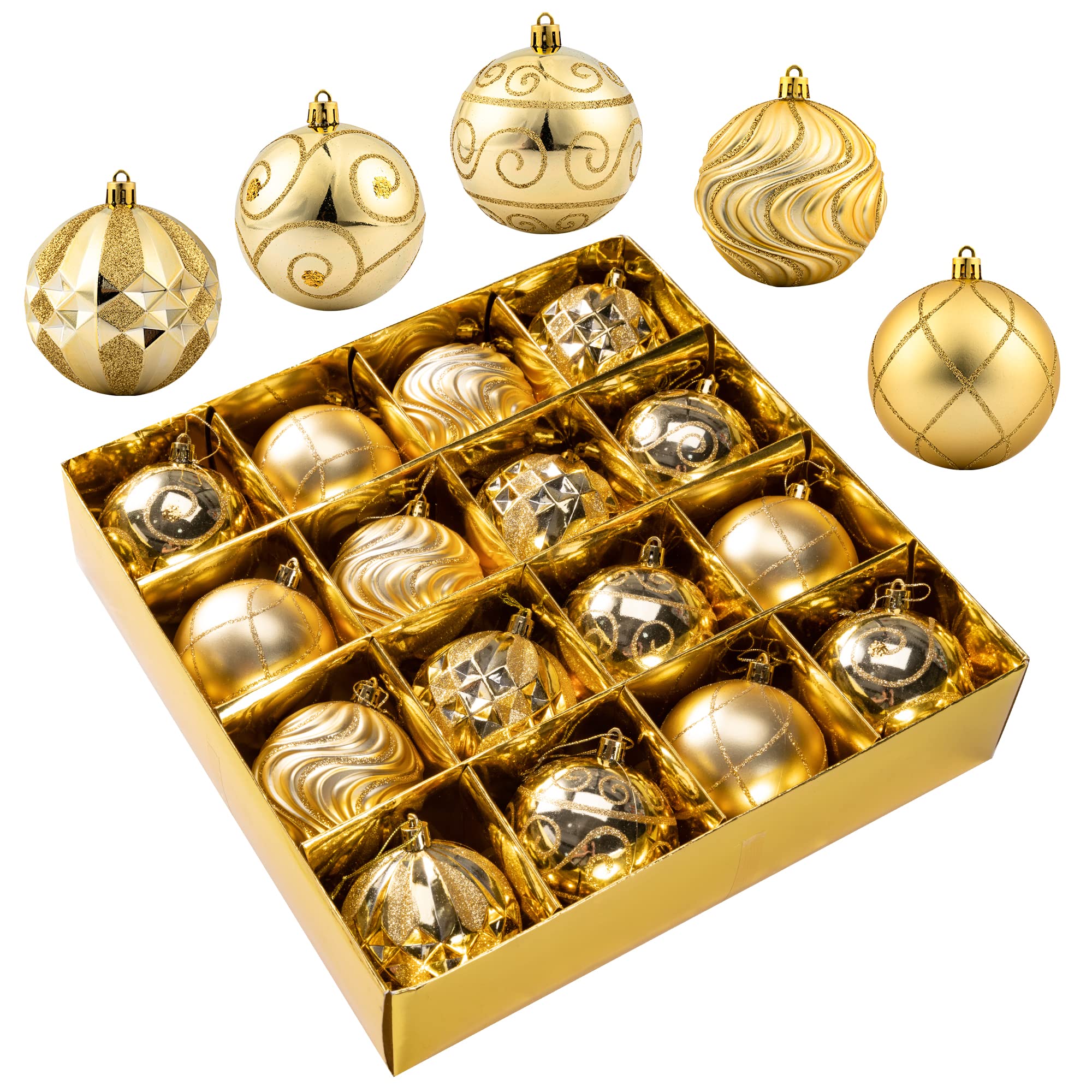 Adornos de Navidad – Juego de 16 adornos de bolas de Navidad, varios adornos de Navidad inastillables brillantes para árbol de Navidad, decoración de árbol de Navidad para vacaciones de Navidad