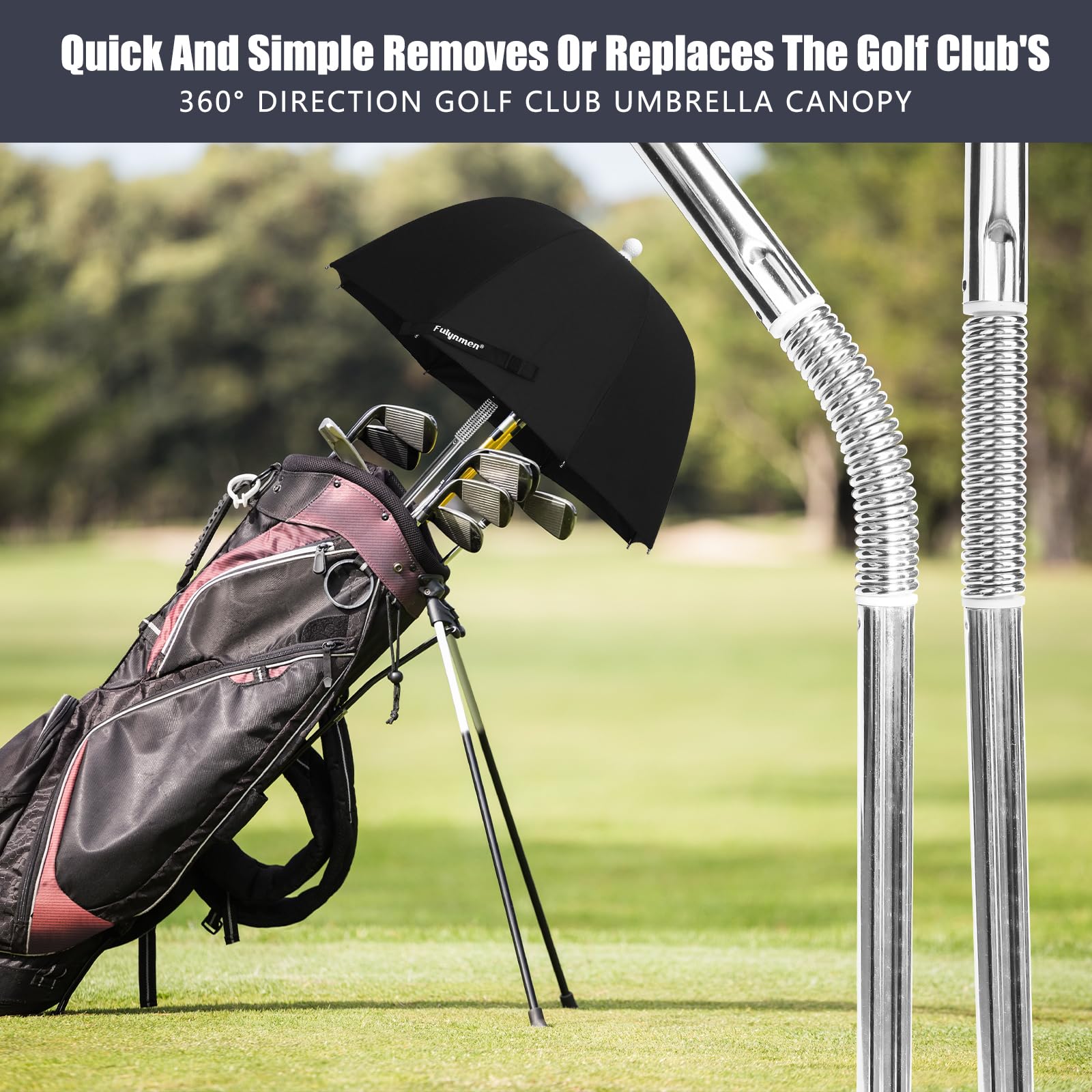 Golftaschenschirm für Schlägerschutz, Golfschlägerschirm, Regenschutz, flexibler Regenschirm