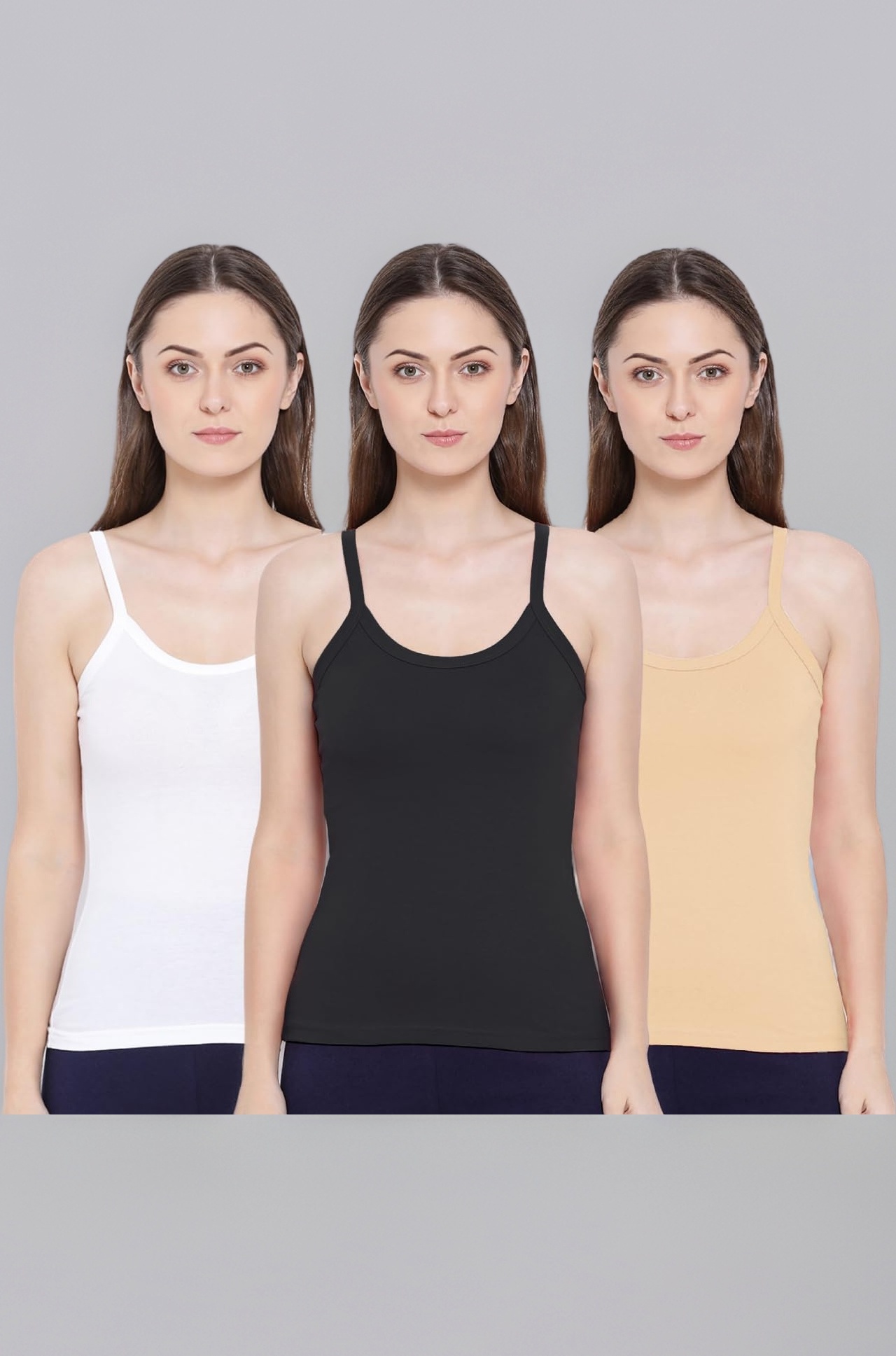 Rupa Softline Women Super Combed Cotton Camisole, Under-Shirt, Stretchable and Body-Hugging, Pack of 3