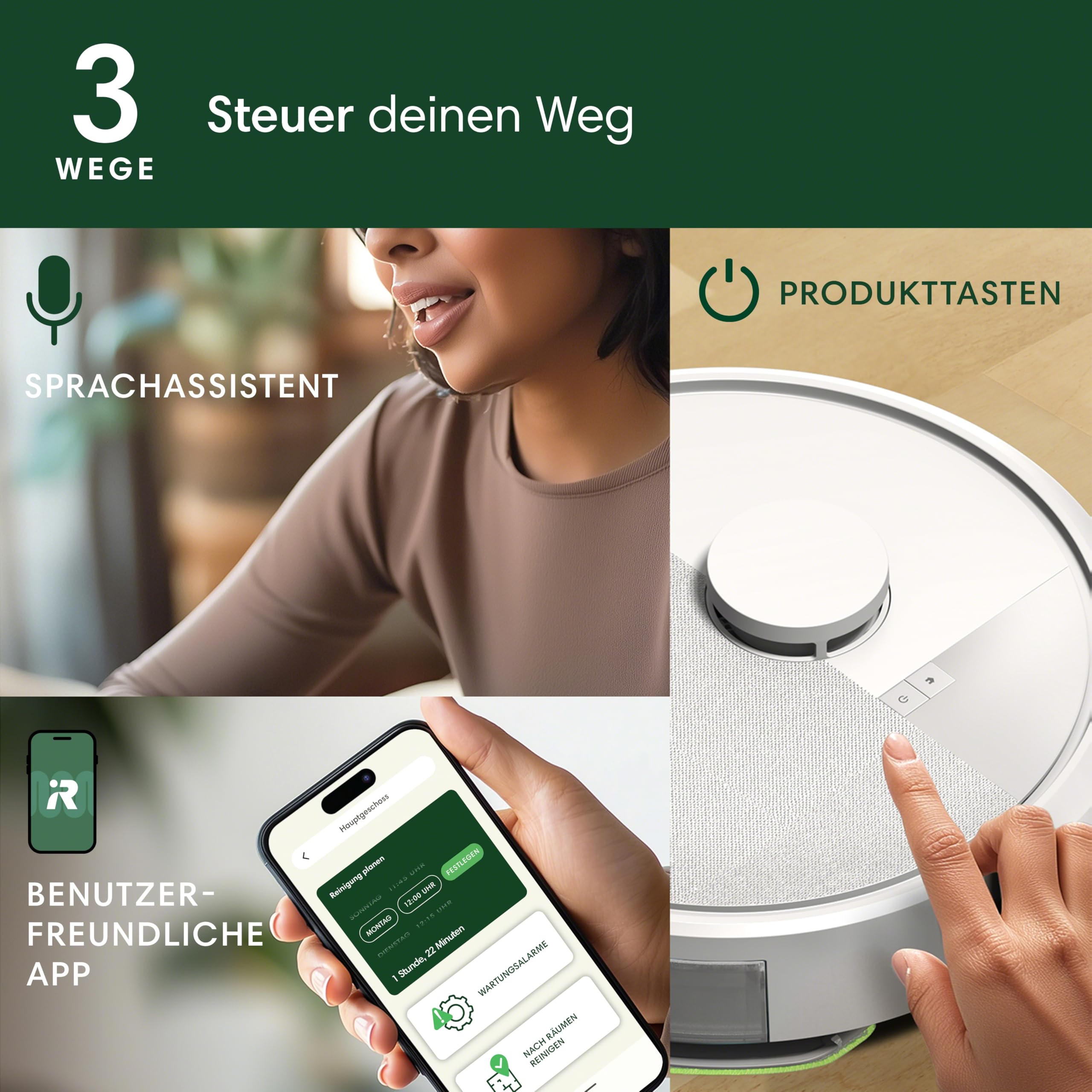 iRobot Roomba 105 Combo - Saugen + Wischen - Clearview LiDAR - 7000Pa - 120 mins- SmartScrub - Umfährt Hinderniss - Reinigungszonen - Aufladen und Fortfahren - App - Weiß