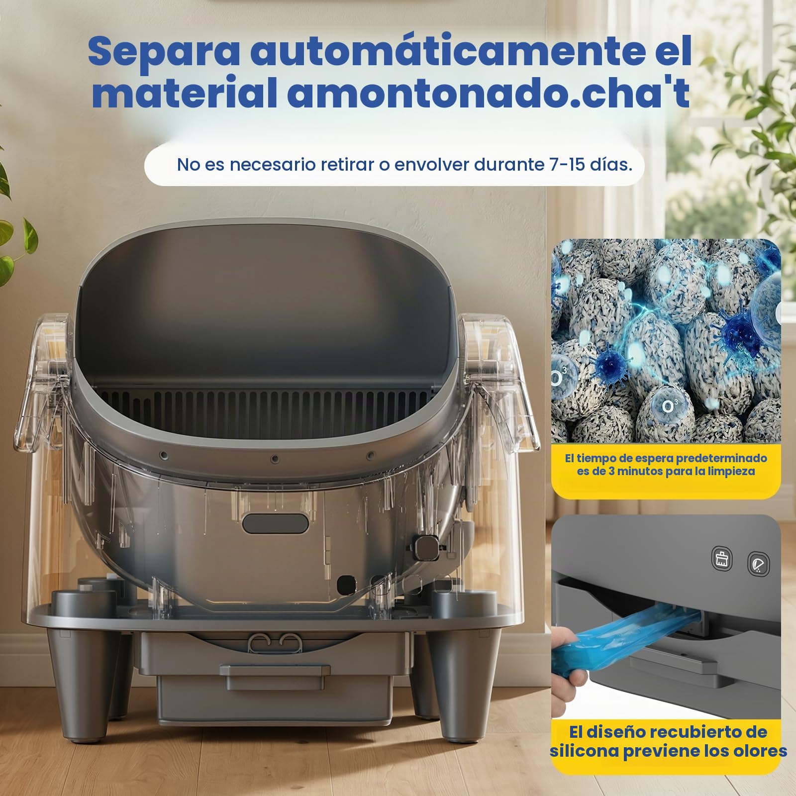Arenero Gatos Autolimpiable, Caja Arena Gato Automatica con App Control, Antifugas, Atrapamiento, Olores, con Sensores de Seguridad, 13L para Múltiples Gatos, Fácil de Limpiar