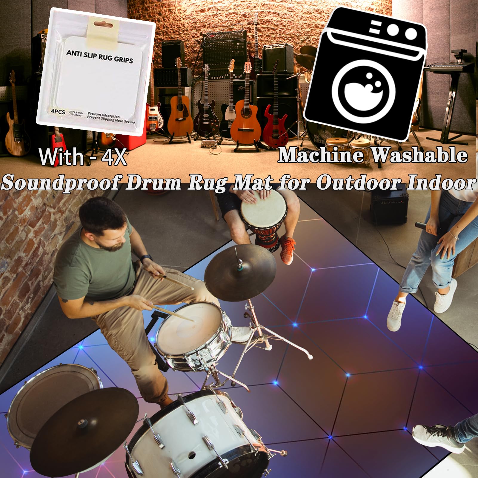 Tappeto professionale antiscivolo insonorizzato per kit jazz elettronici, 210 x 180 cm, ideale per musicisti e studi