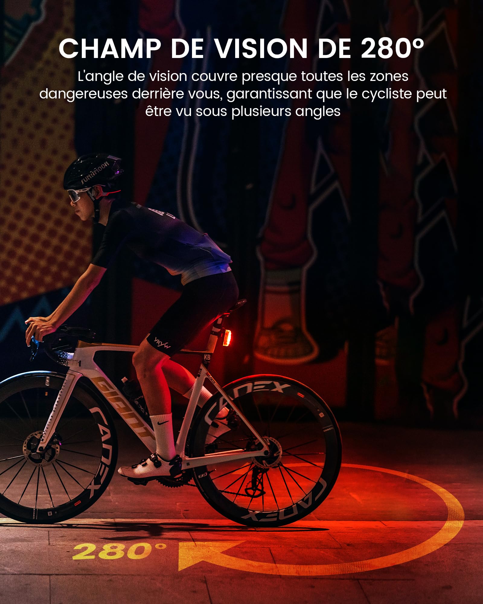 RAVEMEN Éclairage Arrière Vélo USB-C Rechargeable IPX6 6 Modes Visibilité 280°