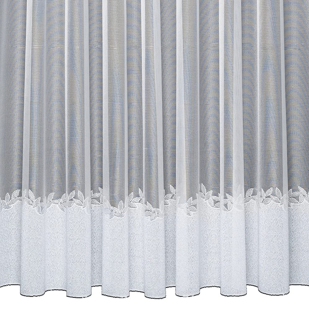 Silverthorn SOFT FURNISHINGS - Amy – Natural Background with a Leaf Decorated Base Net Curtain – Sold by The Metre. (114cm Drop / 45 inch Drop)