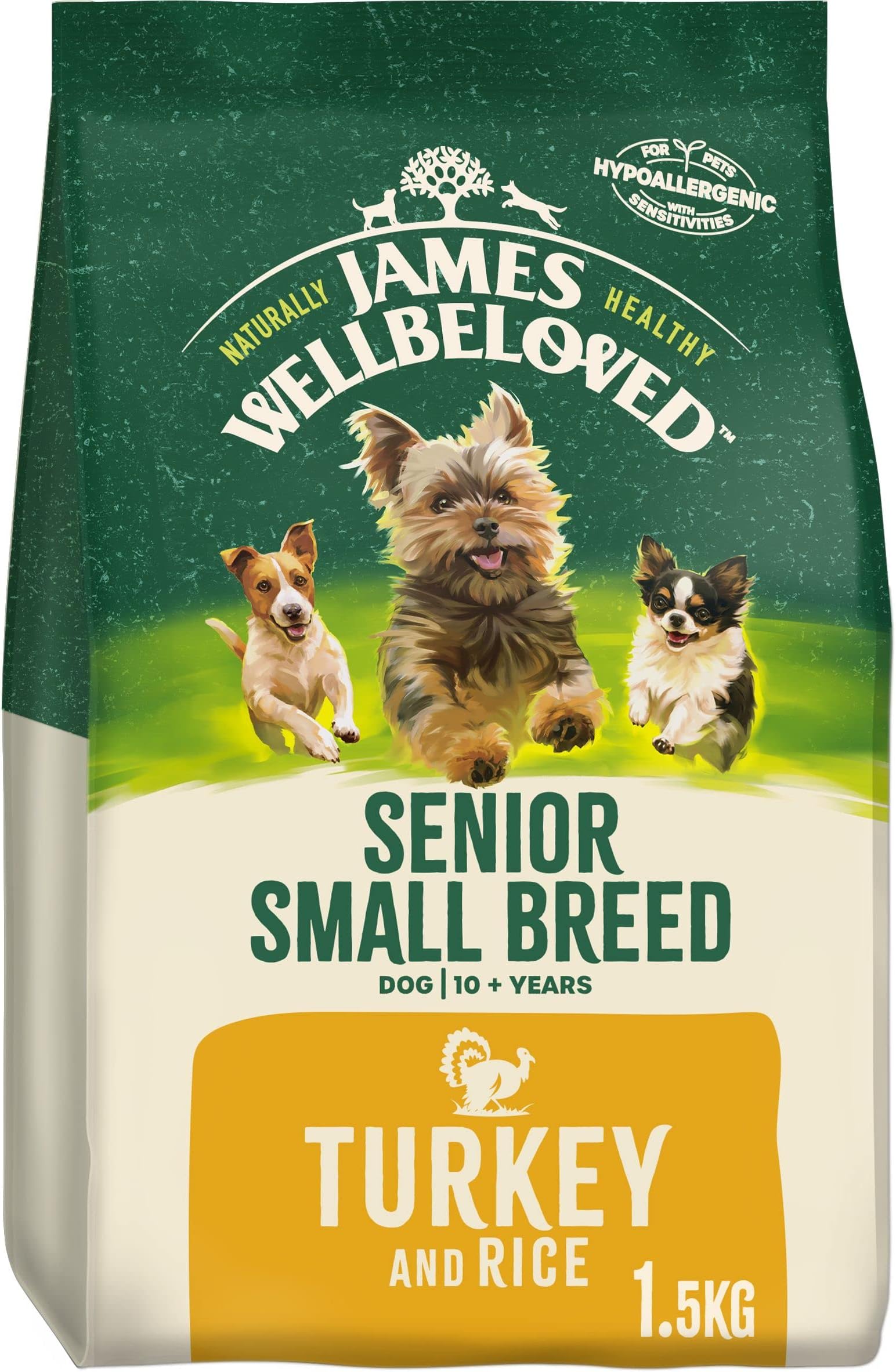 James Wellbeloved Senior Small Breed Turkey & Rice 1.5 kg Bag, Hypoallergenic Dry Dog Food