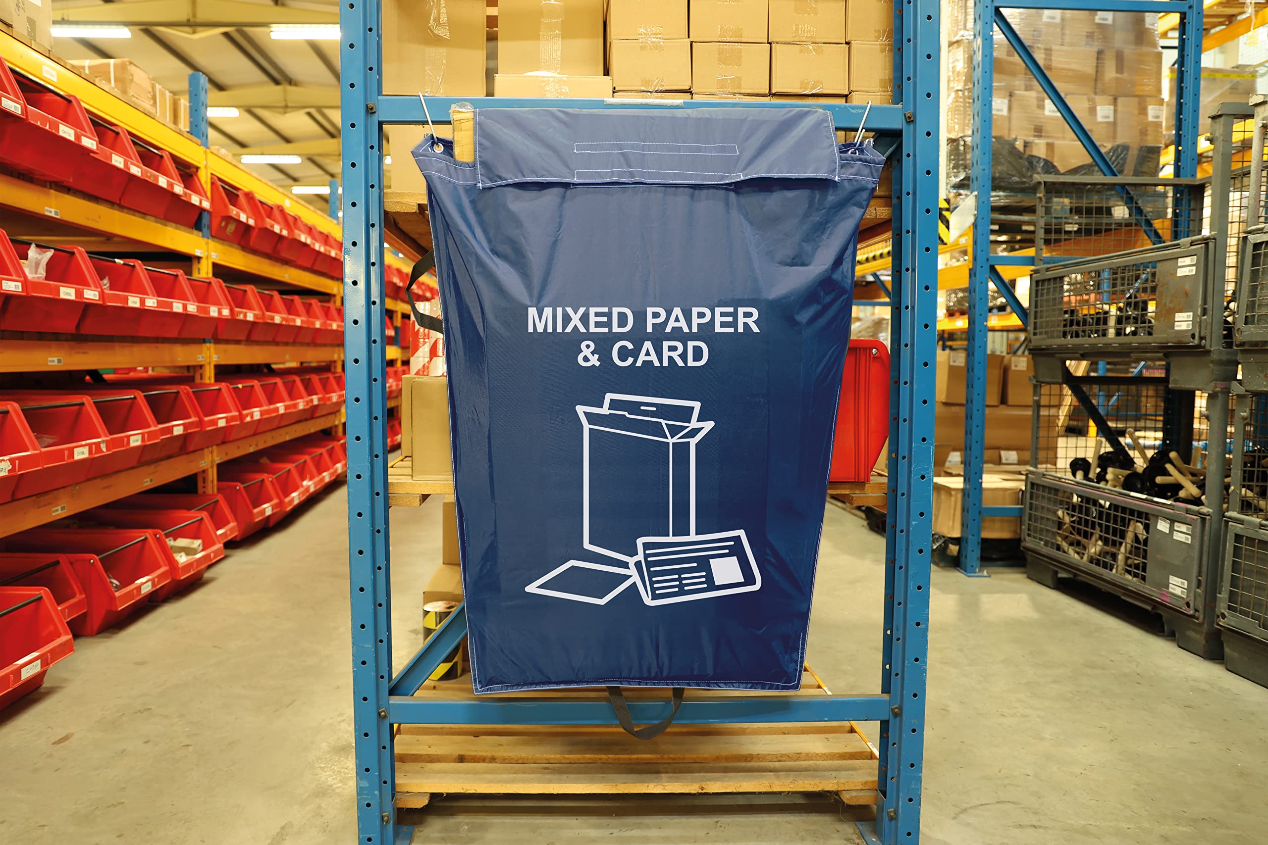 Industrial Racking Sack Waste Recycling Bag (160L) | Heavy Duty Waterproof Warehouse Disposal Sack | Mixed Paper & Card Organiser for Pallet Racking Ends