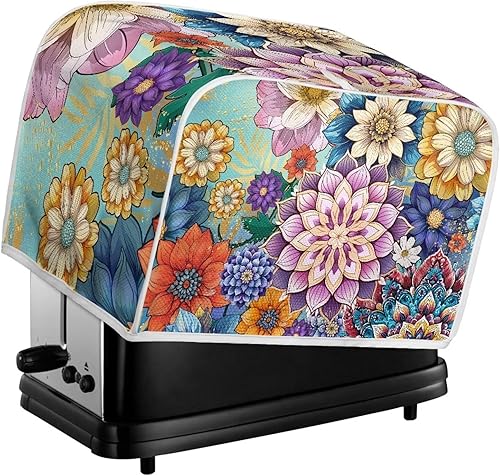 Miniatura 4 de UNICEU Funda acolchada para tostadoras de 2 rebanadas con flores brillantes, a prueba de polvo, para hacer pan, cubierta antipolvo para