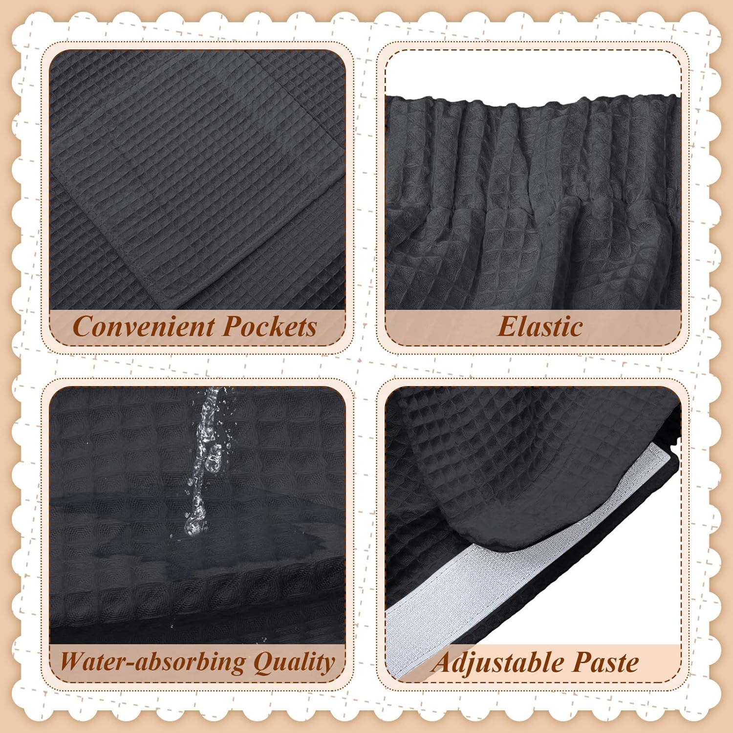 Hercicy 2 Pcs Spa Wraps for Women Waffle Robes Bath Wraps for Shower Lightweight Towel Spa Robe with Adjustable Closure(One Size,Black) - Image 3