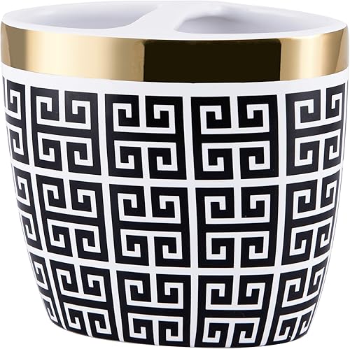 Miniatura 5 de Allure Home Creation Derby - Juego de accesorios de baño de cerámica de 3 piezas, color blanco y negro con acabado dorado metálico