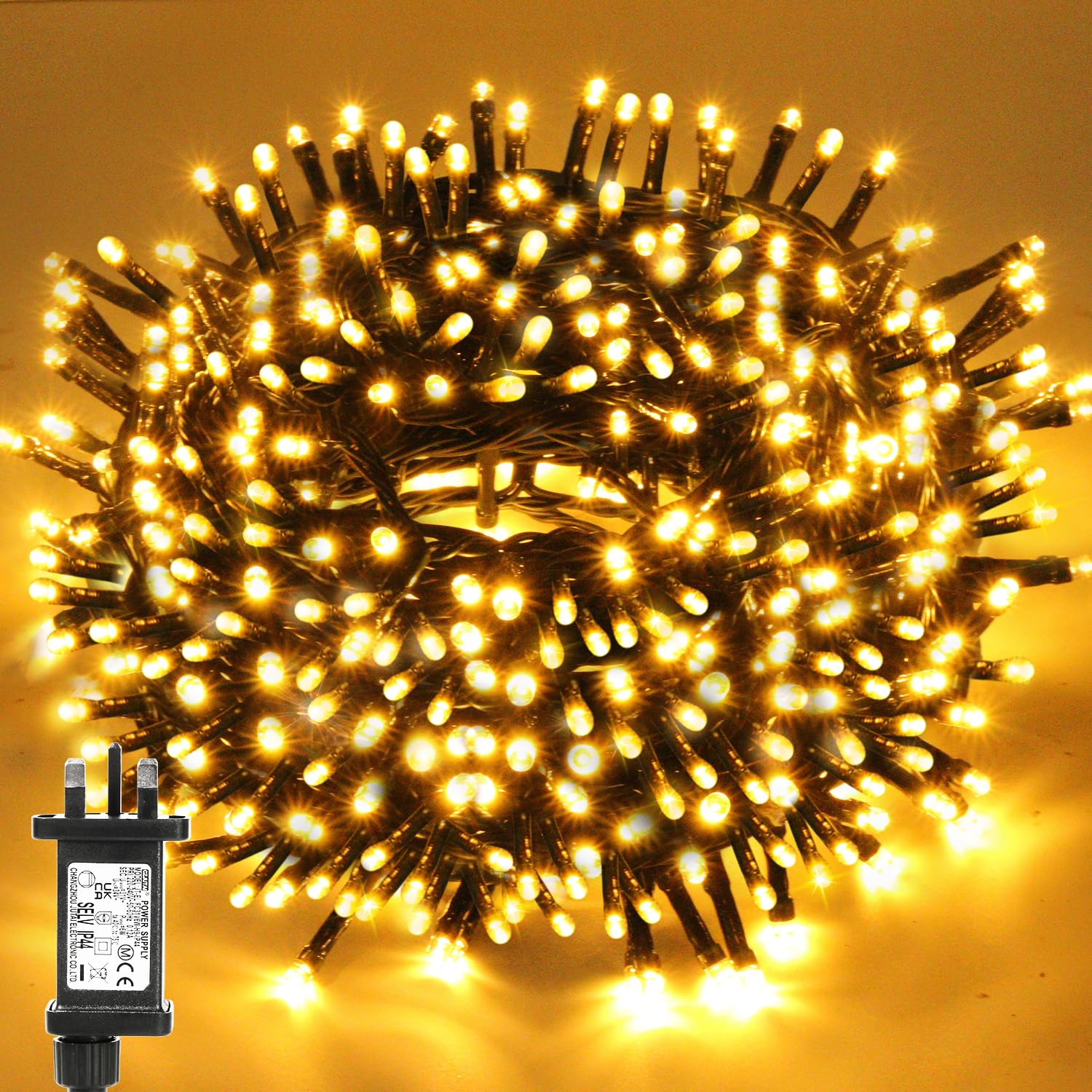 Marketo Warm White 20M 200Leds Christmas Tree Lights On Dark Green Cable With Various Light Effects, Ideal For Christmas Tree,Xmas,Party,Wedding (Warm White)