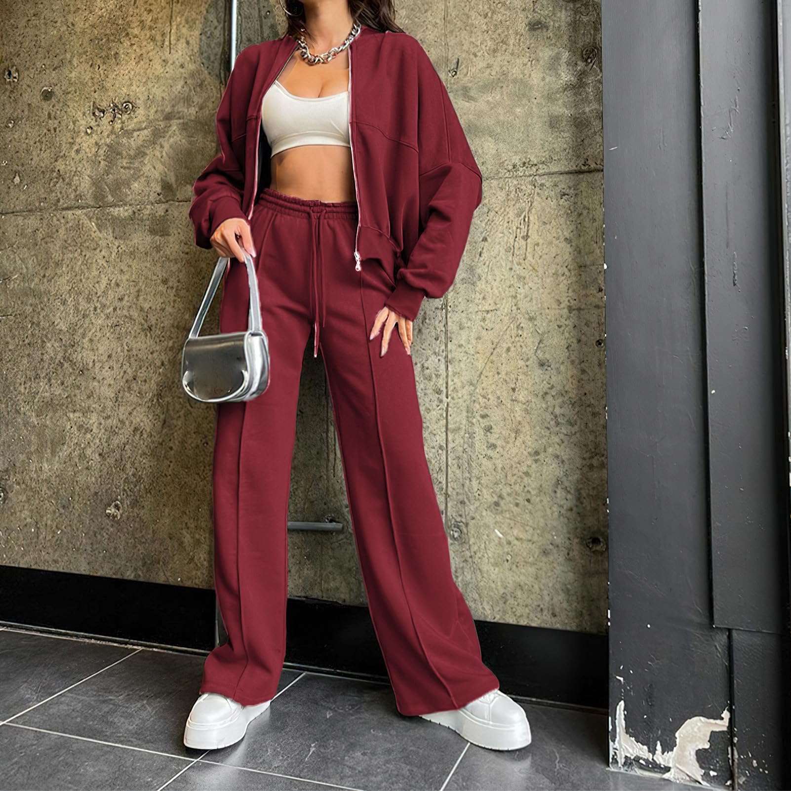 amropi Chándal de Mujer Chaqueta Sudadera con Cremallera y Pantalón Deporte Conjunto — view 3