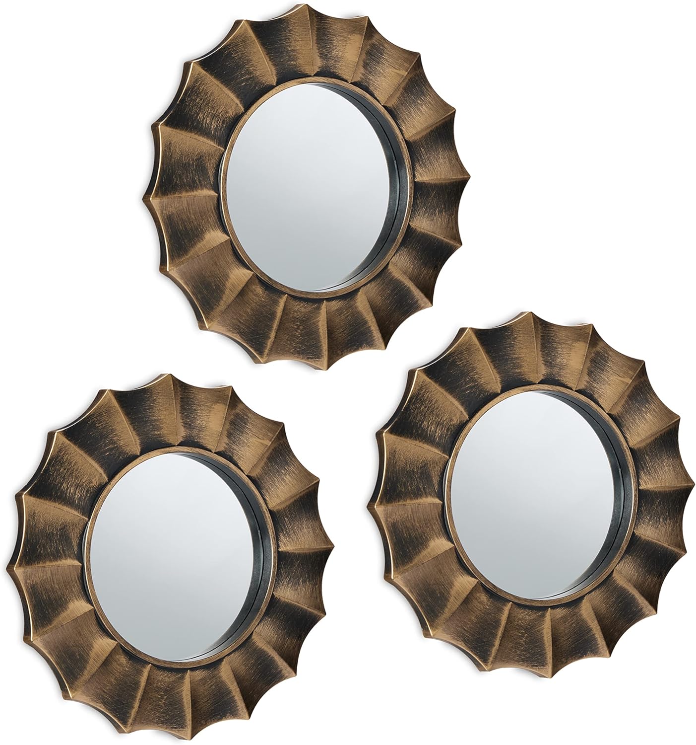 Relaxdays Mirror Set of three, Spherical Ornamental Mirrors, Diameter 25 cm, Dwelling Room, Bed room, Hallway, Ornamental Mirror, Plastic, Gold