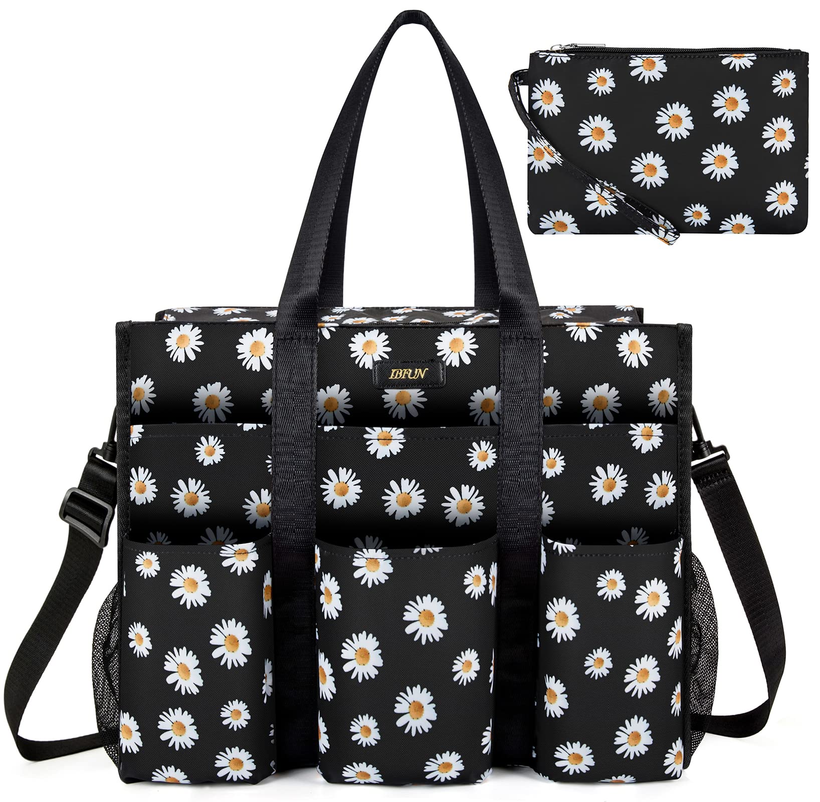 IBFUN Utility Tote Bag with 24 Pockets, Large Teacher Travel Tote for Women | Large Work Tote Bag 2pcs with Zipper for Travel Daily School Teacher Nurse, Large Lightweight Laptop Shoulder Bag Handbag