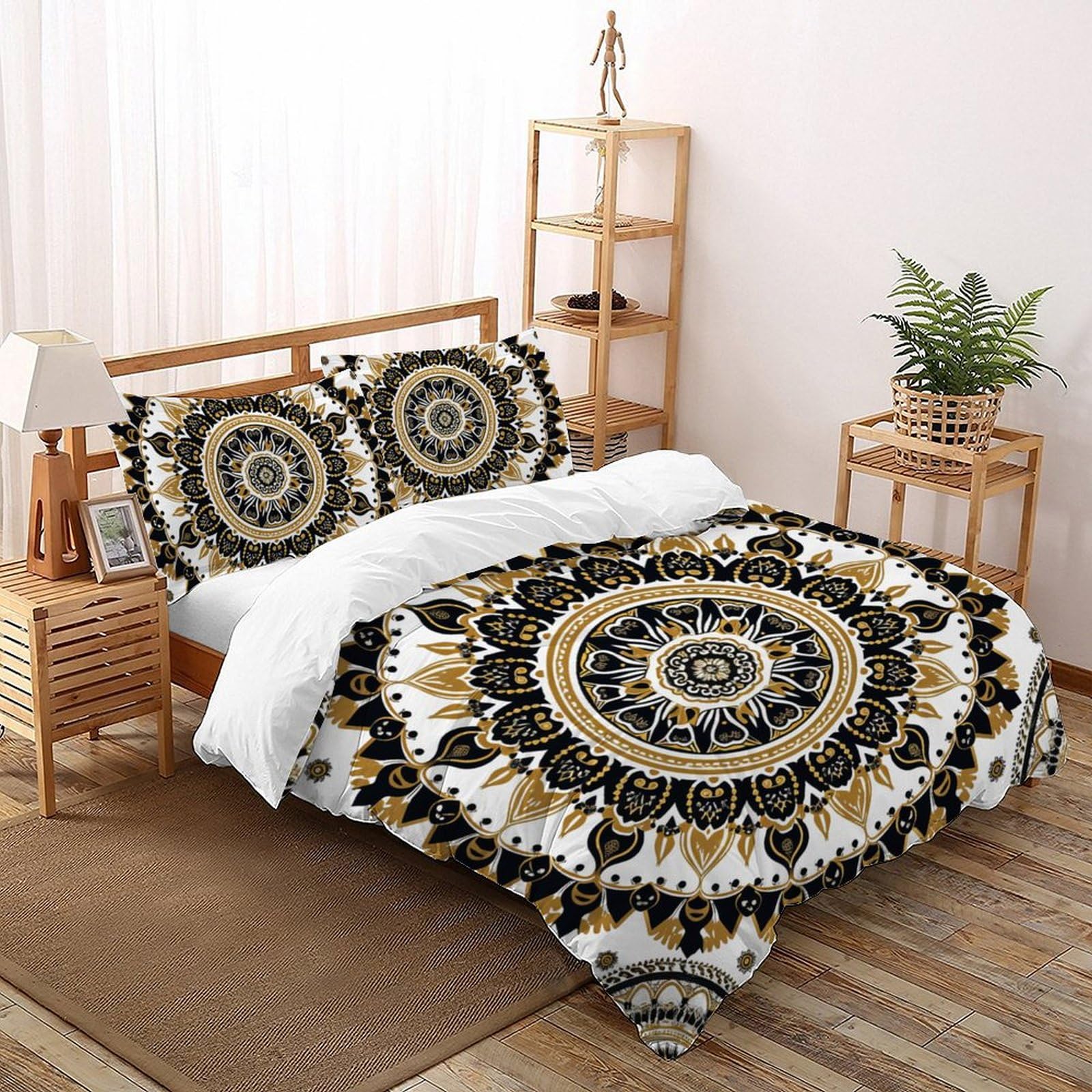 Housse de couette bohème 200x200 ethnique avec 2 taies d'oreiller