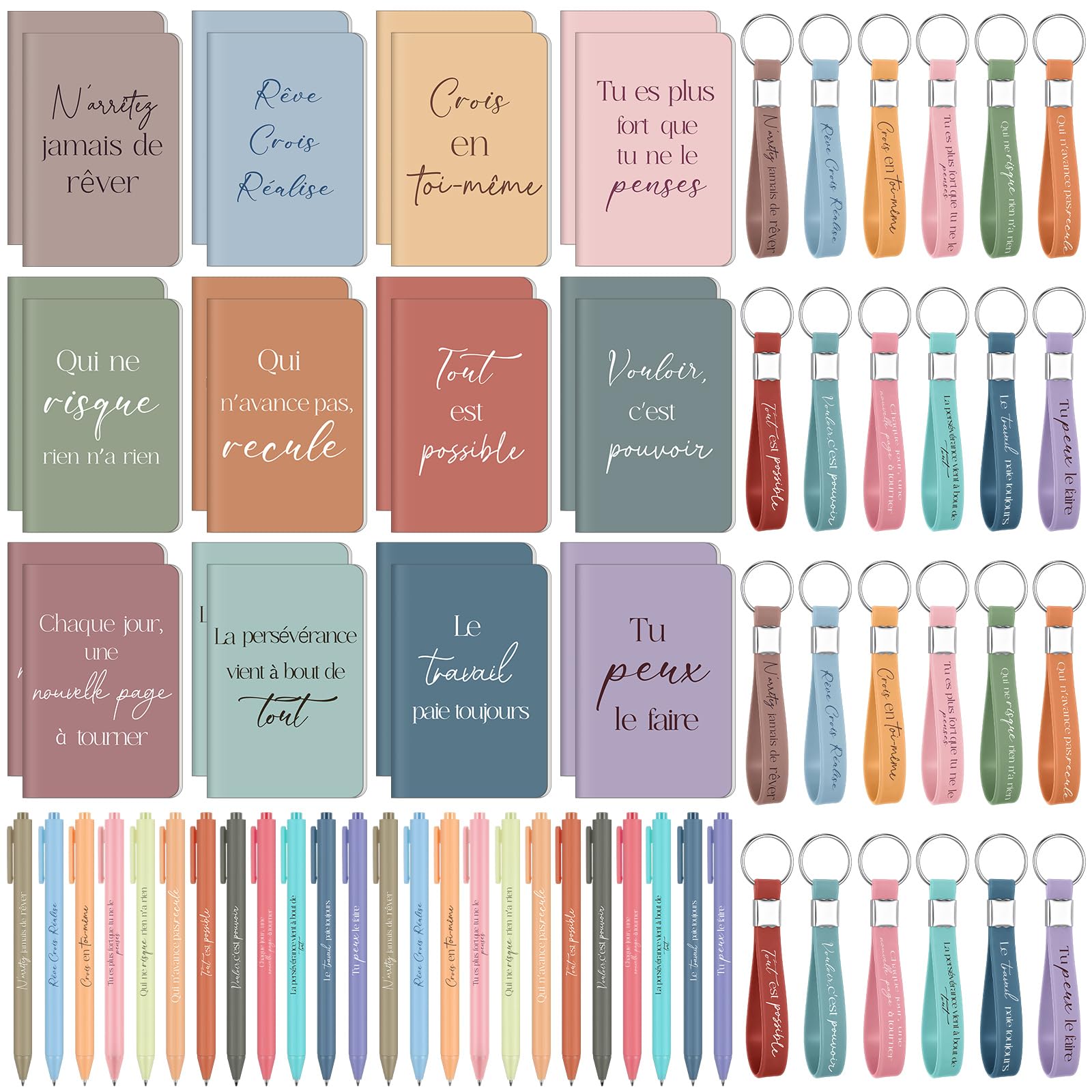 Faccito Lot de 24 Sets Cadeau Motivation Carnet Stylo Porte-Clés en Silicone Citations Inspirants, Coffret Remerciement pour Collègues, Employés, Enseignants, Départ, Anniversaire, Noël